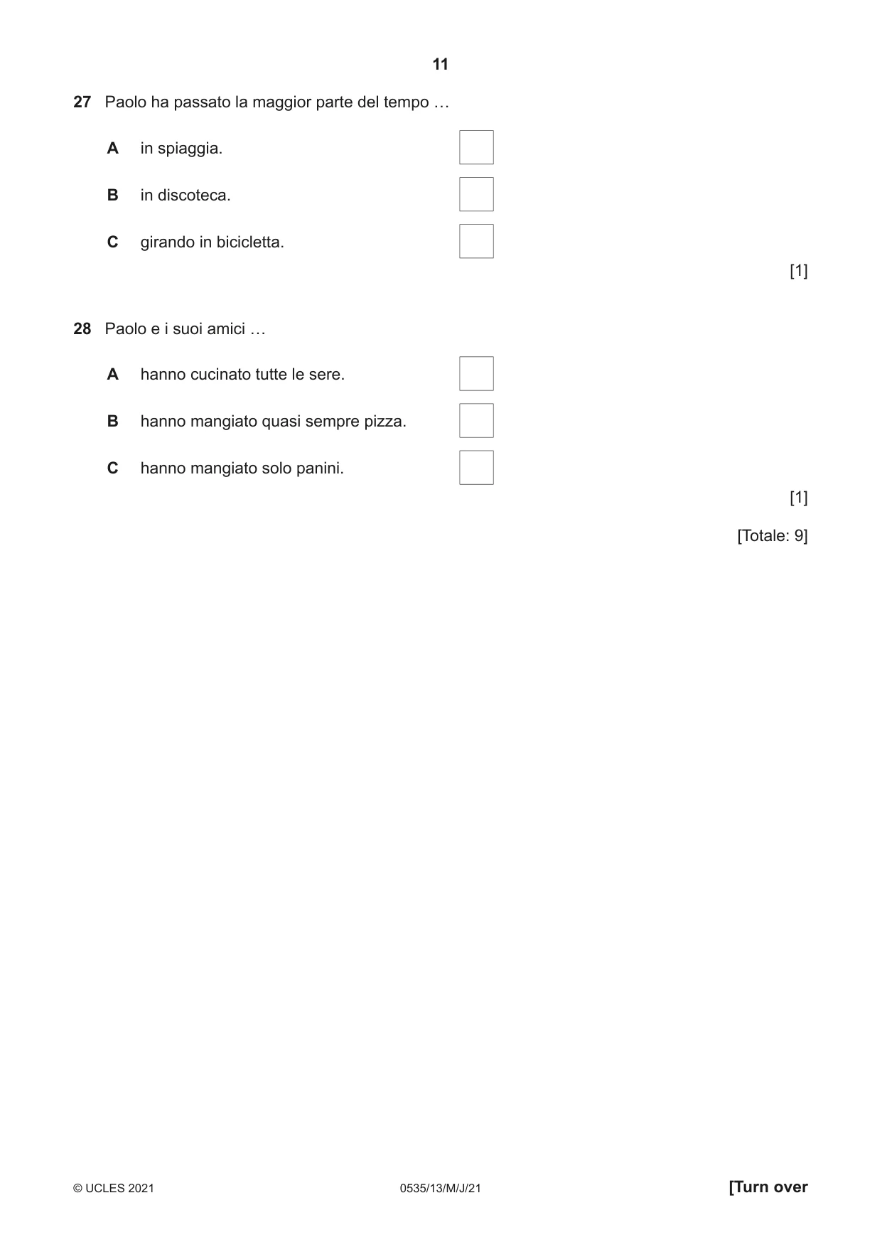 Cambridge IGCSE Italian - Foreign Language 0535 2021 May/June Paper 1 · Variant 3 question paper, page 11 of 16