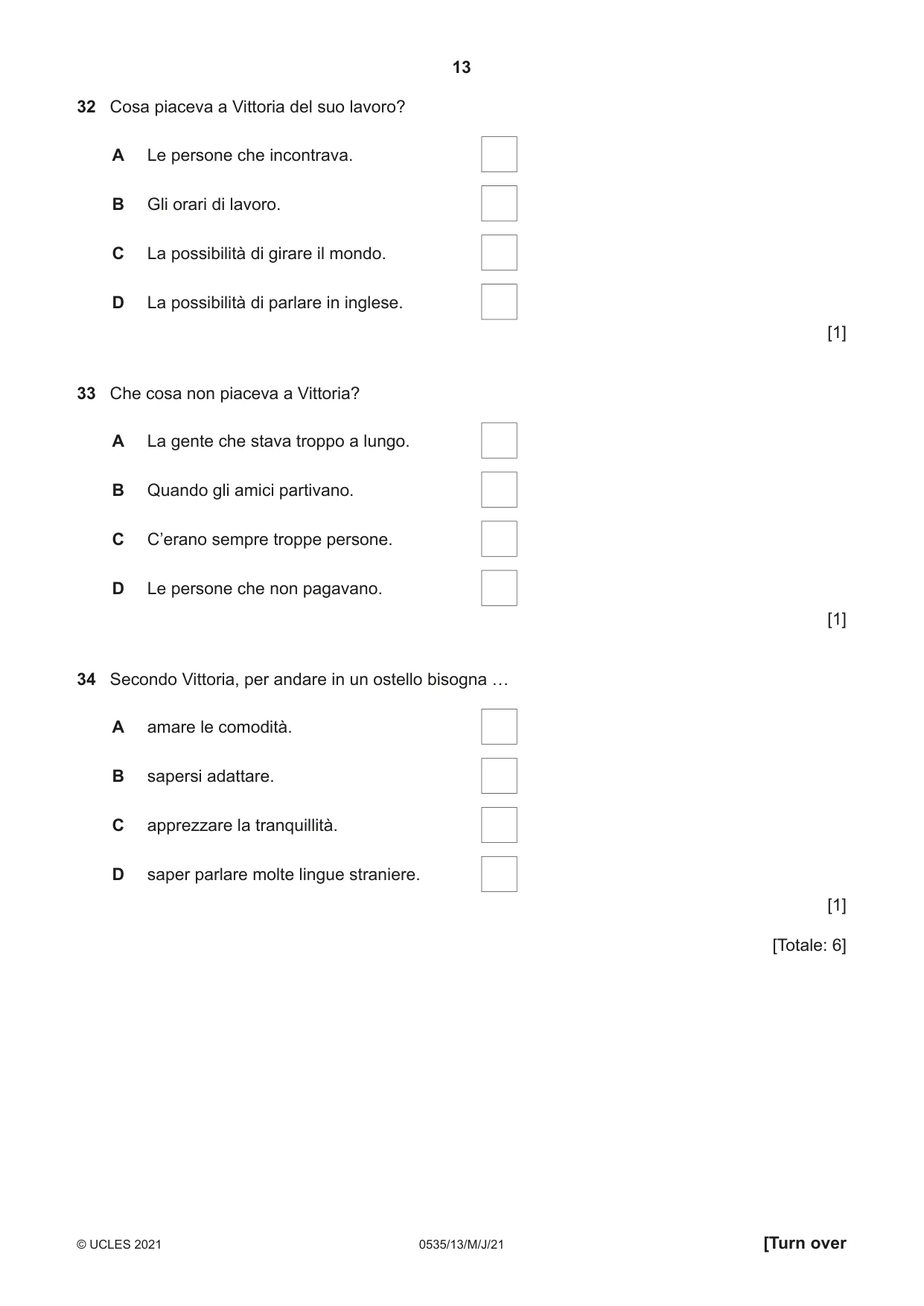 Cambridge IGCSE Italian - Foreign Language 0535 2021 May/June Paper 1 · Variant 3 question paper, page 13 of 16