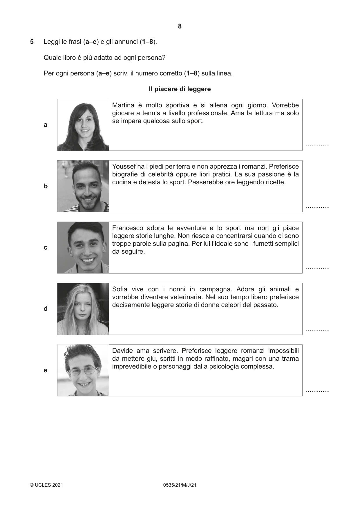 Cambridge IGCSE Italian - Foreign Language 0535 2021 May/June Paper 2 · Variant 1 question paper, page 8 of 12