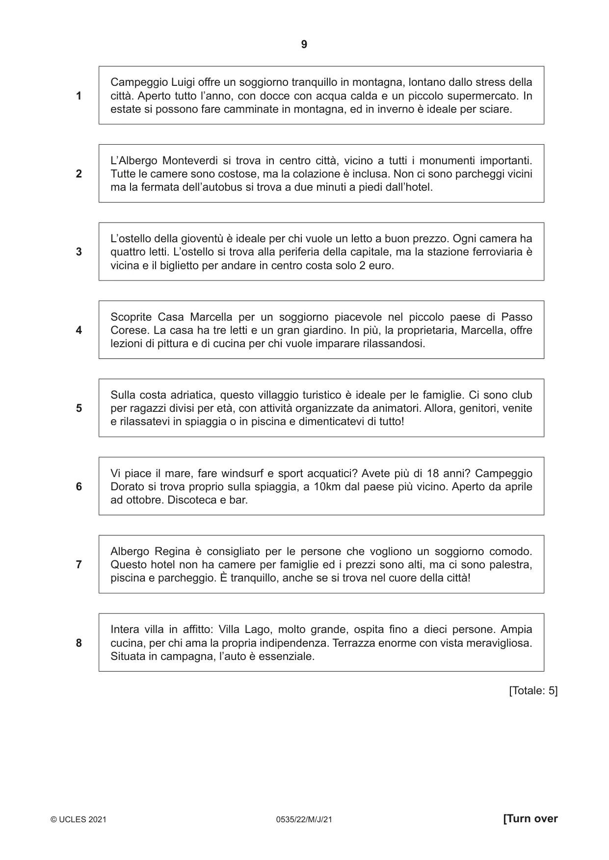 Cambridge IGCSE Italian - Foreign Language 0535 2021 May/June Paper 2 · Variant 2 question paper, page 9 of 12