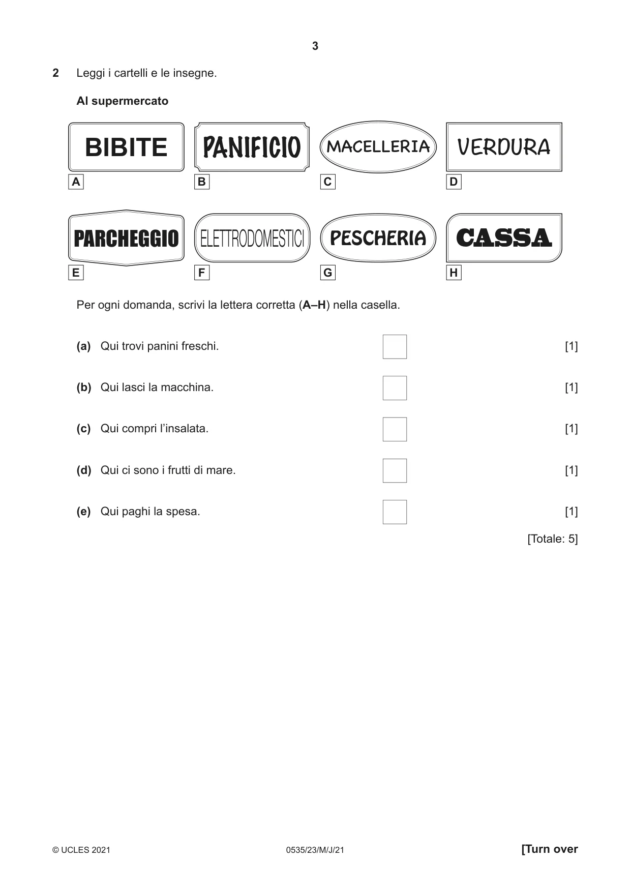 Cambridge IGCSE Italian - Foreign Language 0535 2021 May/June Paper 2 · Variant 3 question paper, page 3 of 12