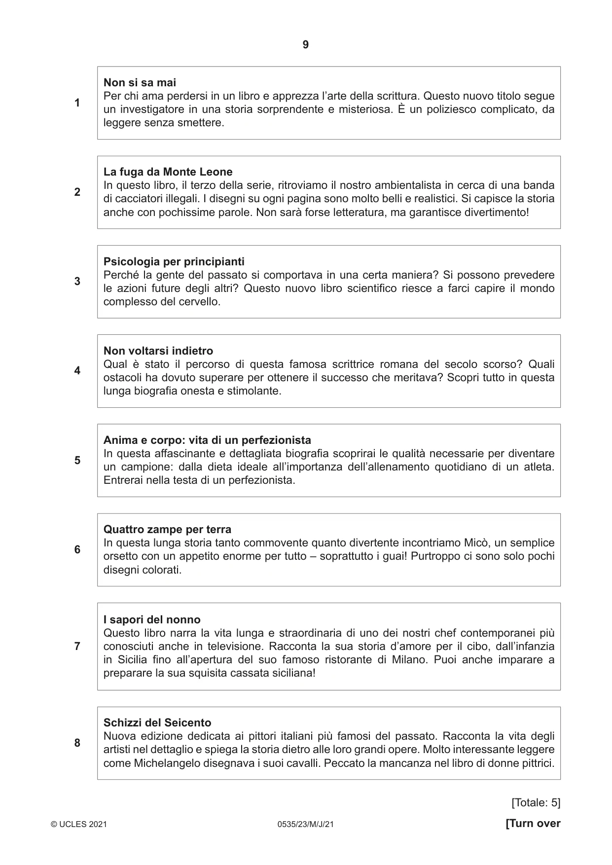 Cambridge IGCSE Italian - Foreign Language 0535 2021 May/June Paper 2 · Variant 3 question paper, page 9 of 12