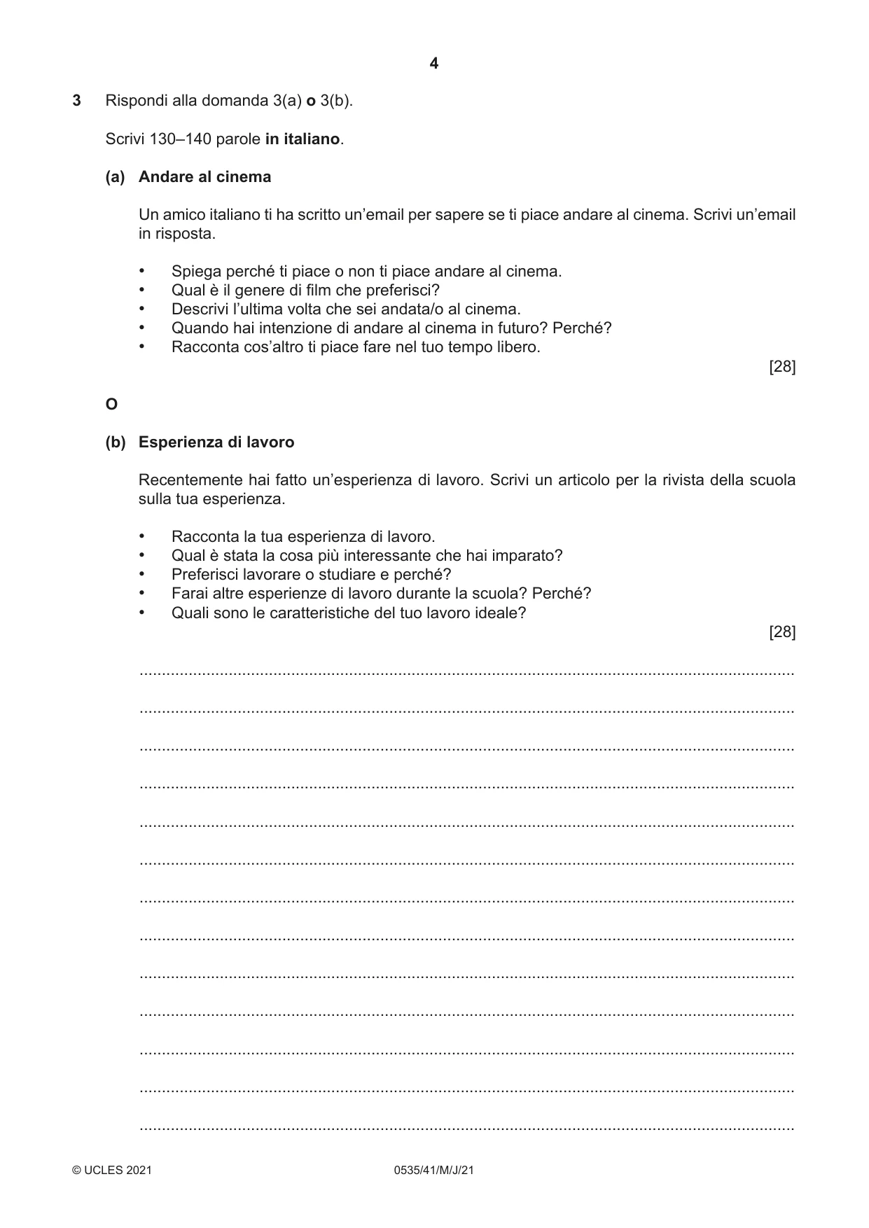 Cambridge IGCSE Italian - Foreign Language 0535 2021 May/June Paper 4 · Variant 1 question paper, page 4 of 8