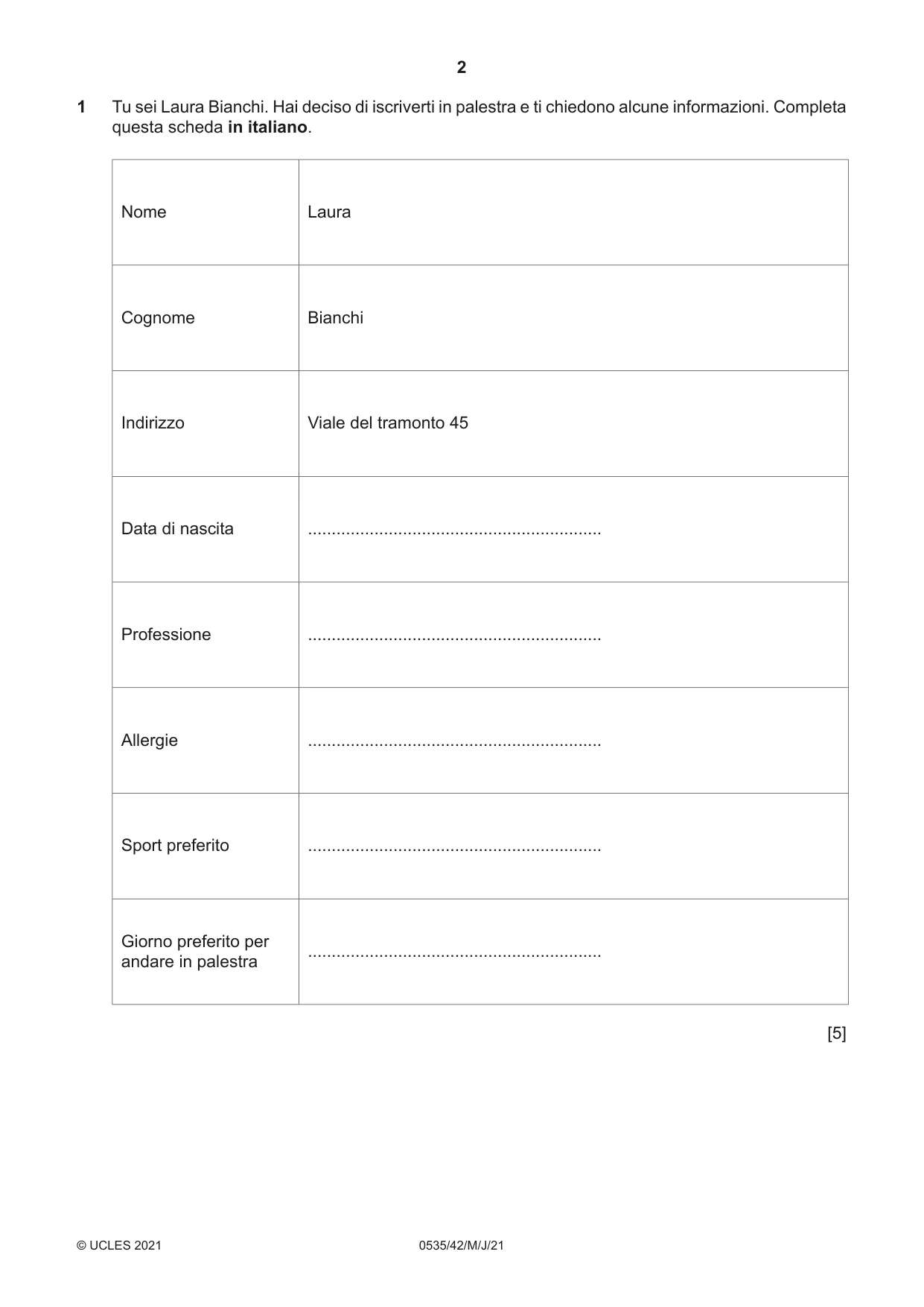Cambridge IGCSE Italian - Foreign Language 0535 2021 May/June Paper 4 · Variant 2 question paper, page 2 of 8