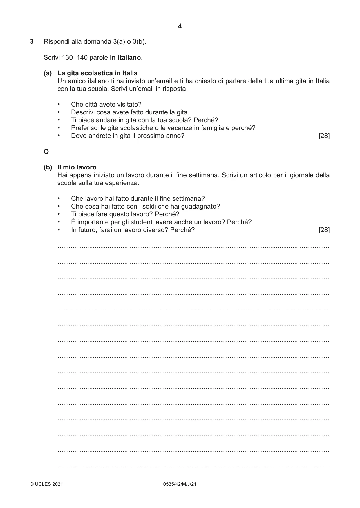 Cambridge IGCSE Italian - Foreign Language 0535 2021 May/June Paper 4 · Variant 2 question paper, page 4 of 8