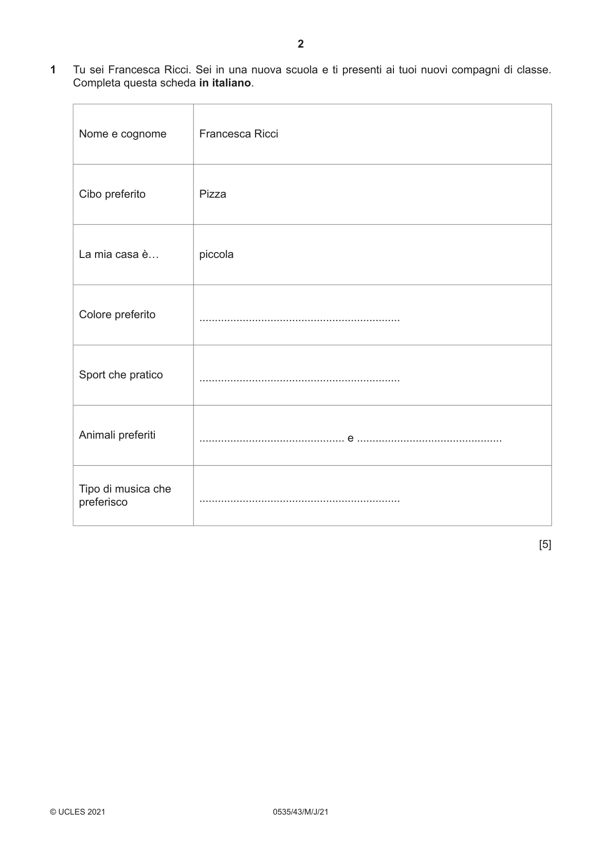 Cambridge IGCSE Italian - Foreign Language 0535 2021 May/June Paper 4 · Variant 3 question paper, page 2 of 8