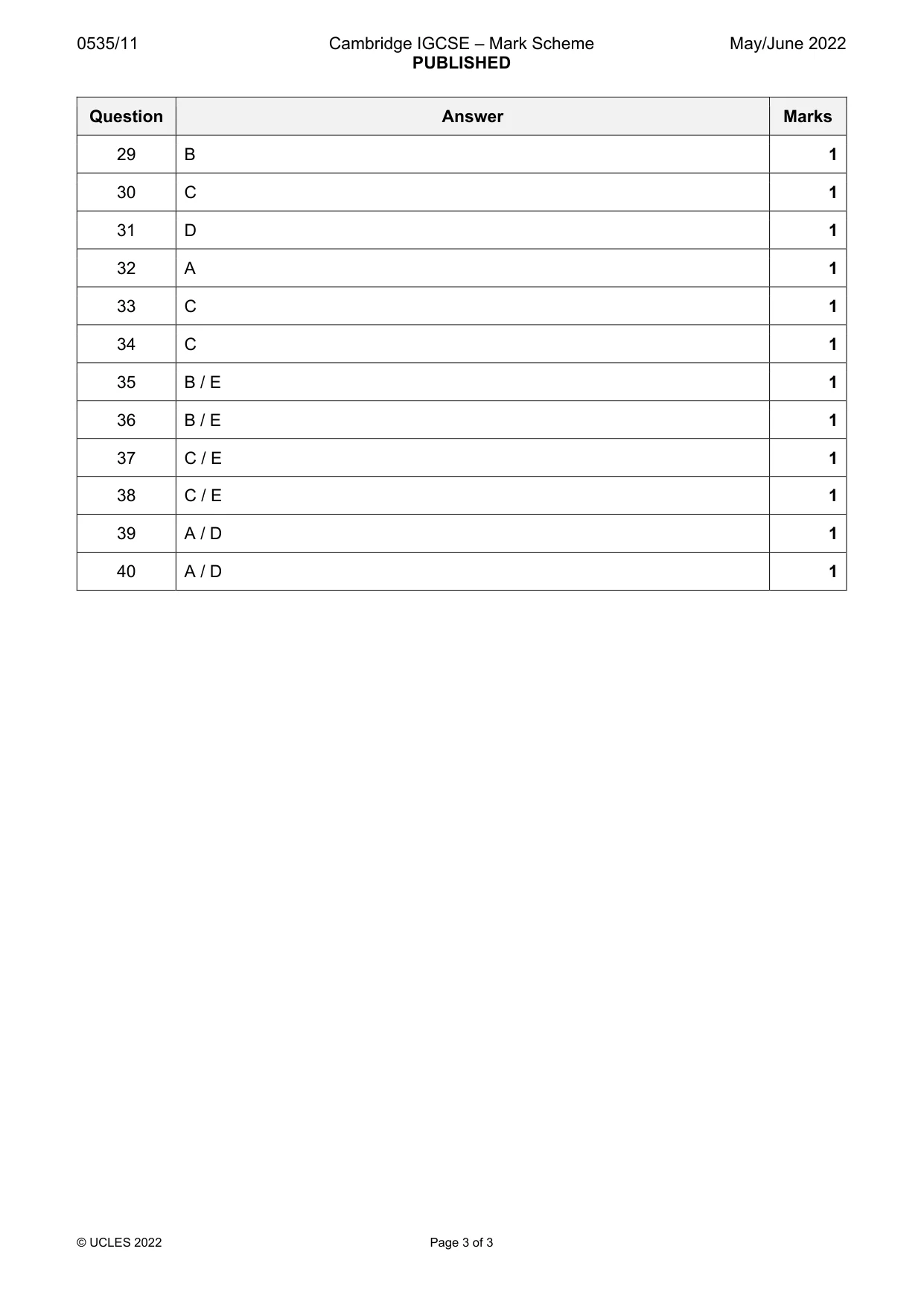 Mark scheme, page 3 of 3