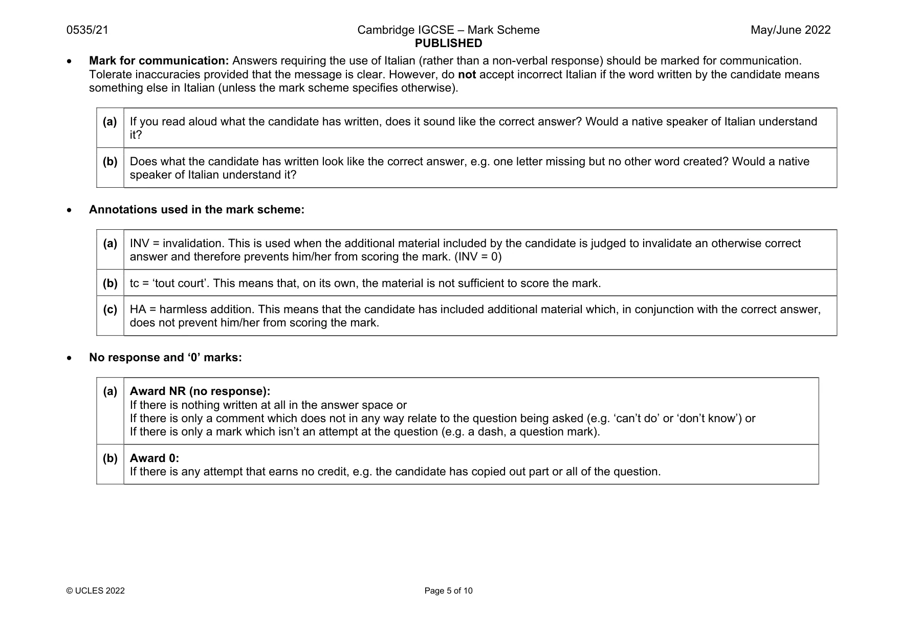 Mark scheme, page 5 of 10