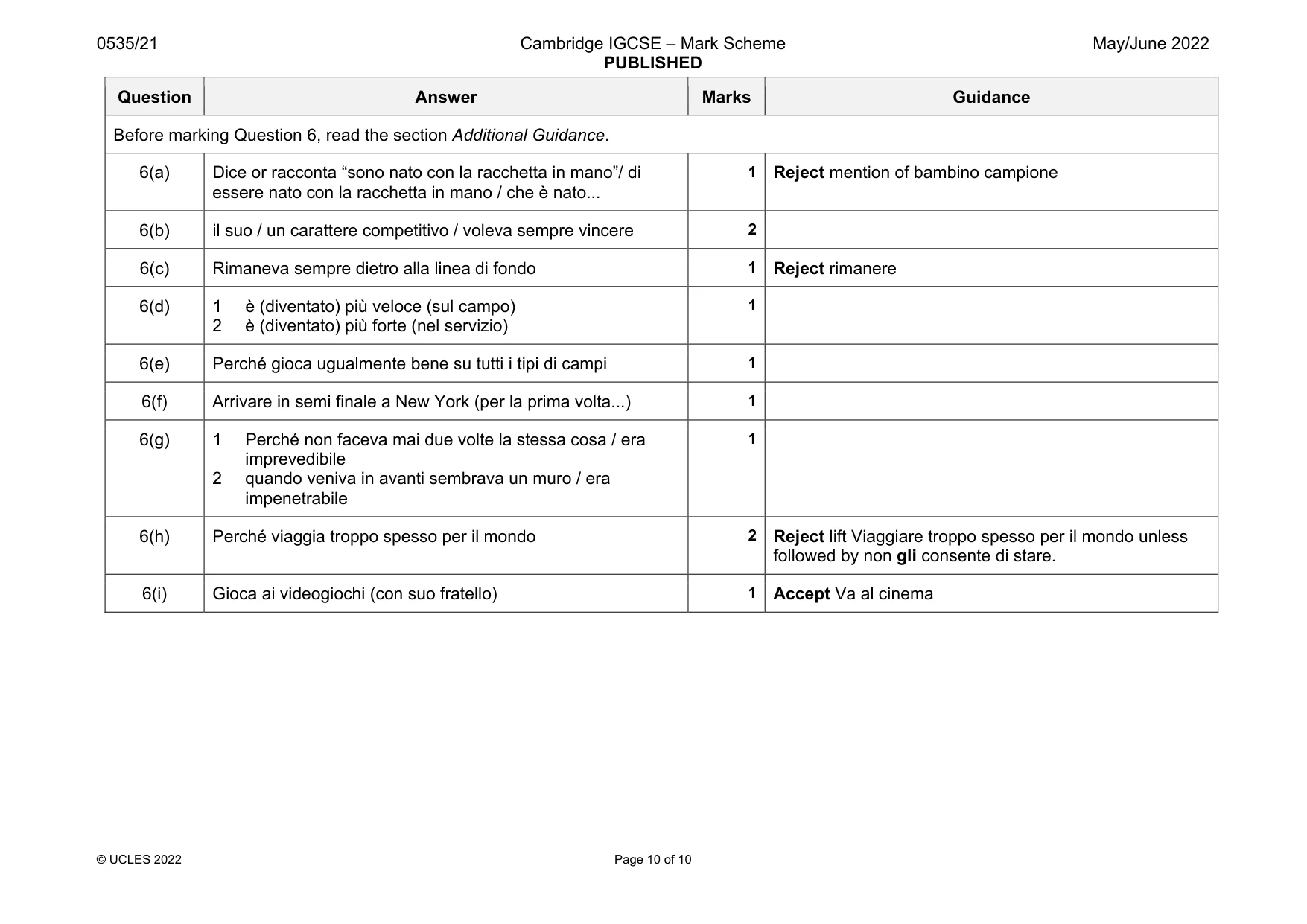Mark scheme, page 10 of 10