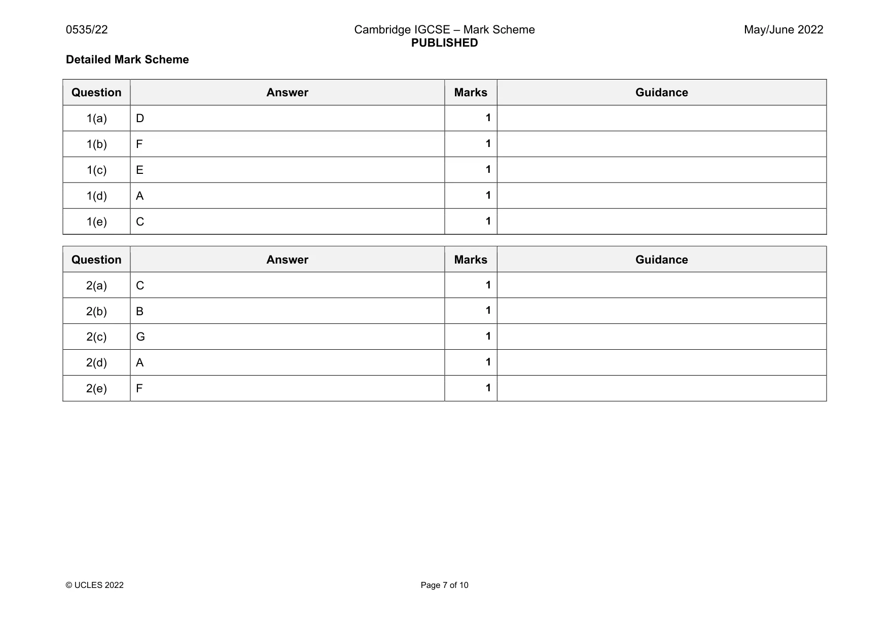 Mark scheme, page 7 of 10