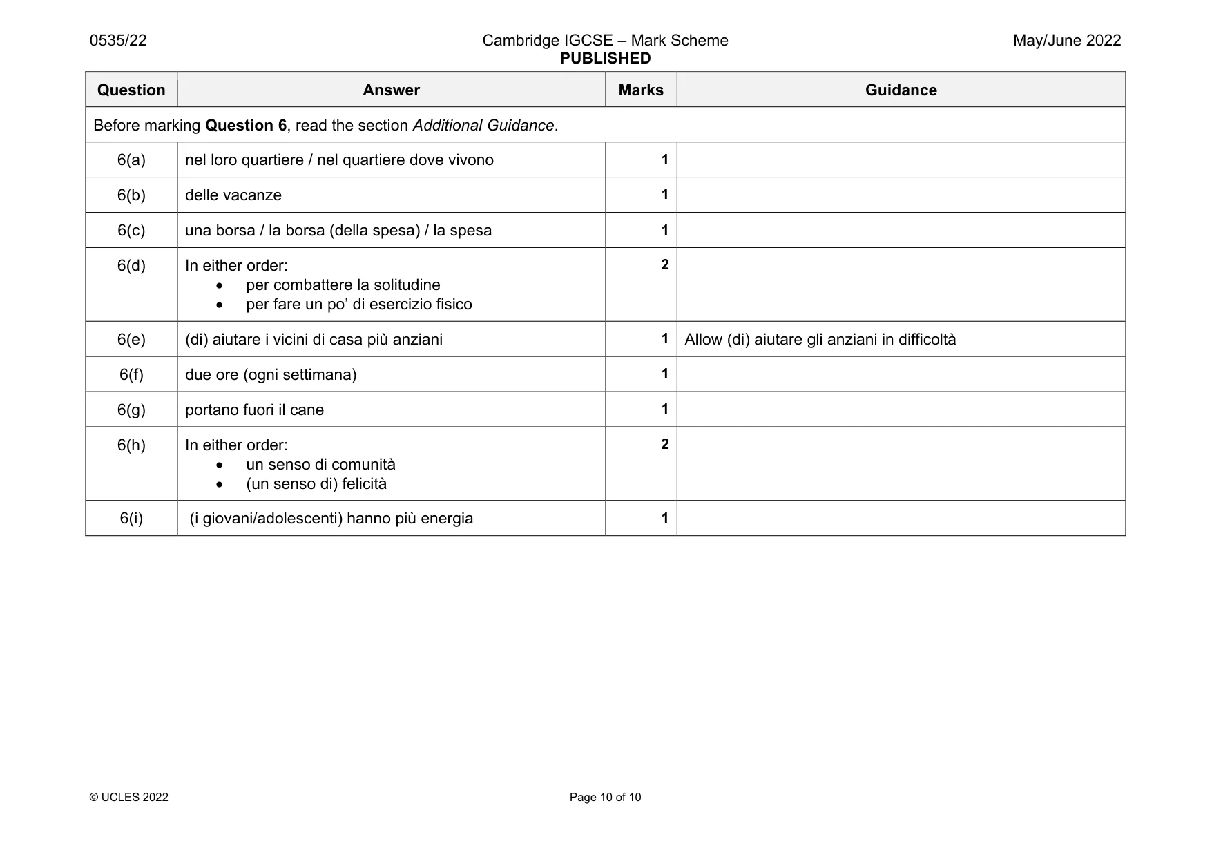 Mark scheme, page 10 of 10