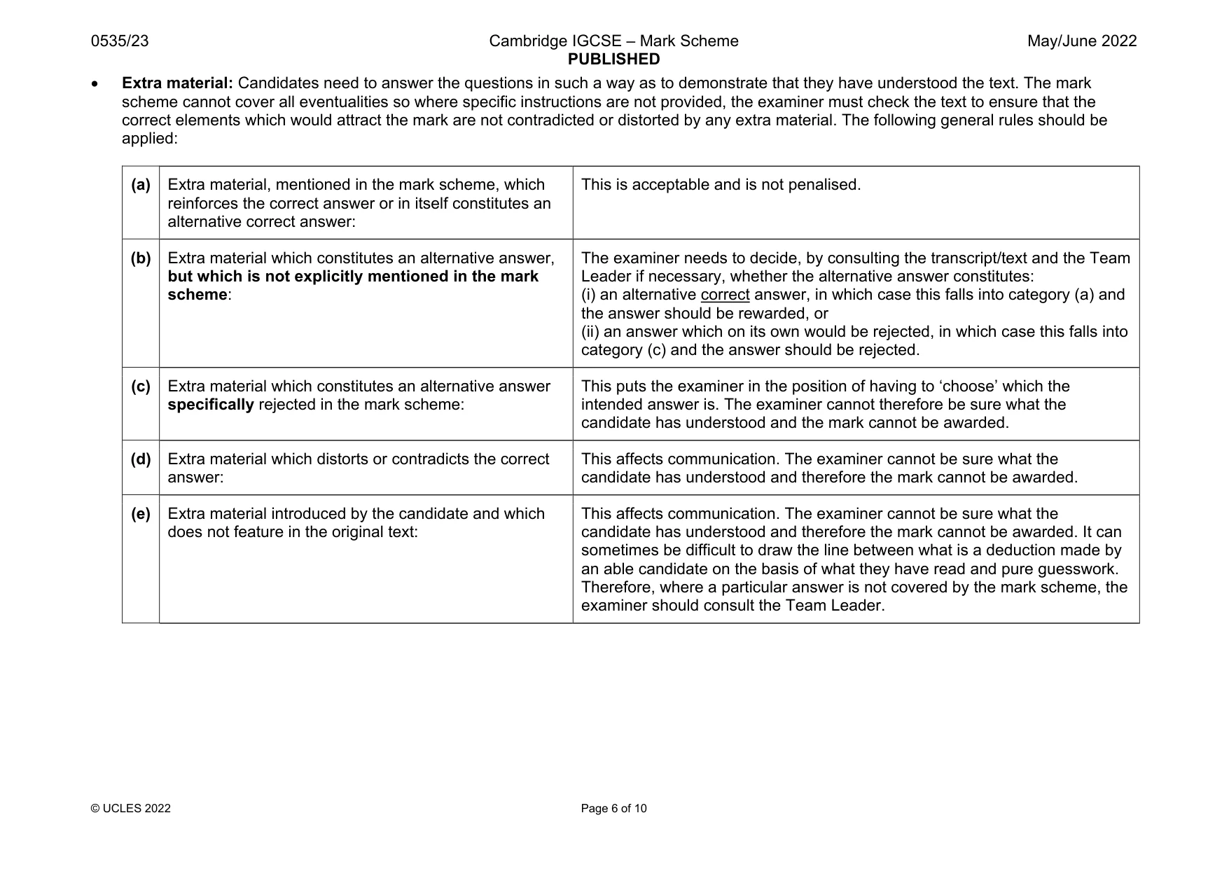 Mark scheme, page 6 of 10