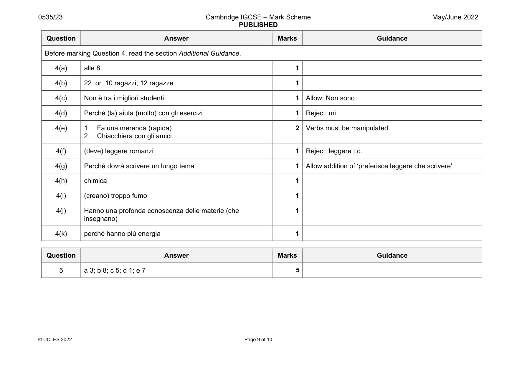 Mark scheme, page 9 of 10