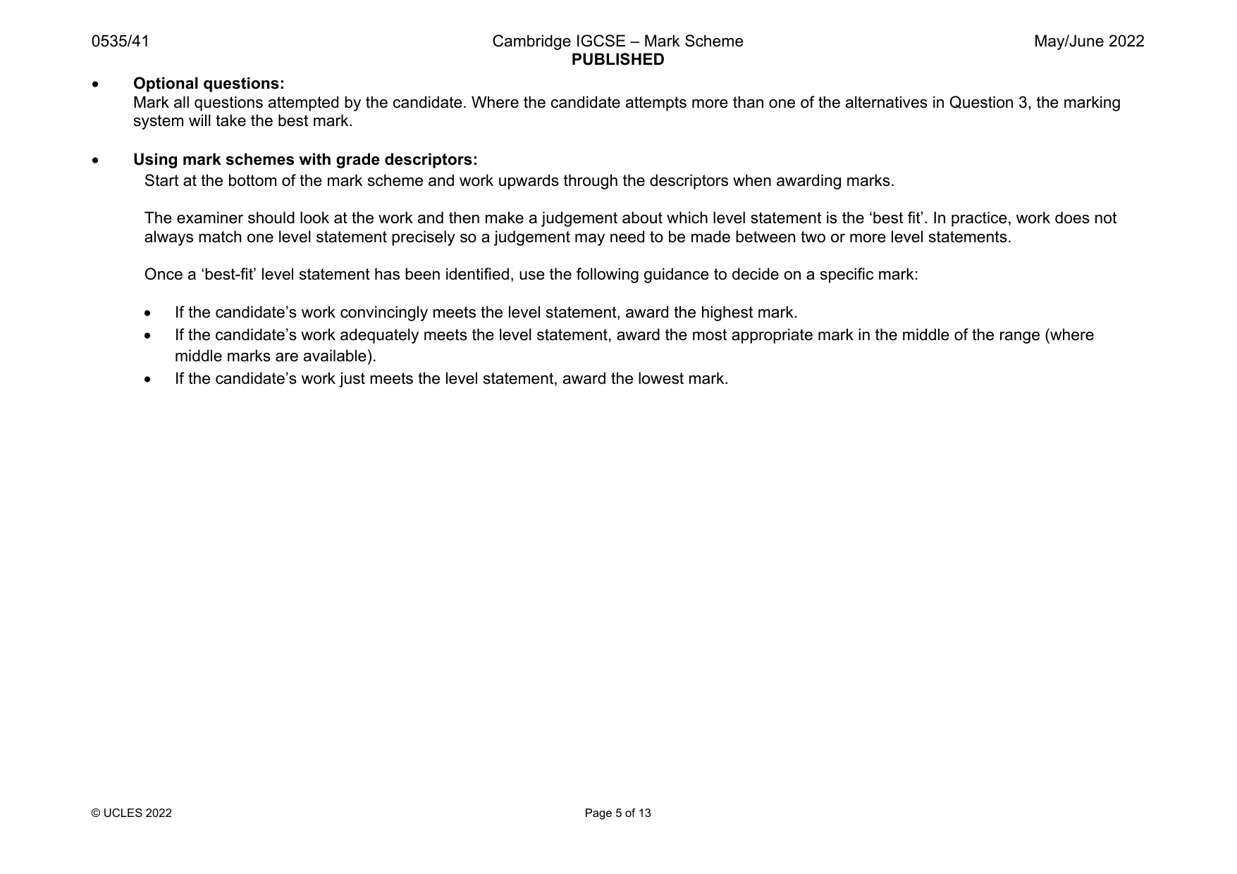 Mark scheme, page 5 of 13