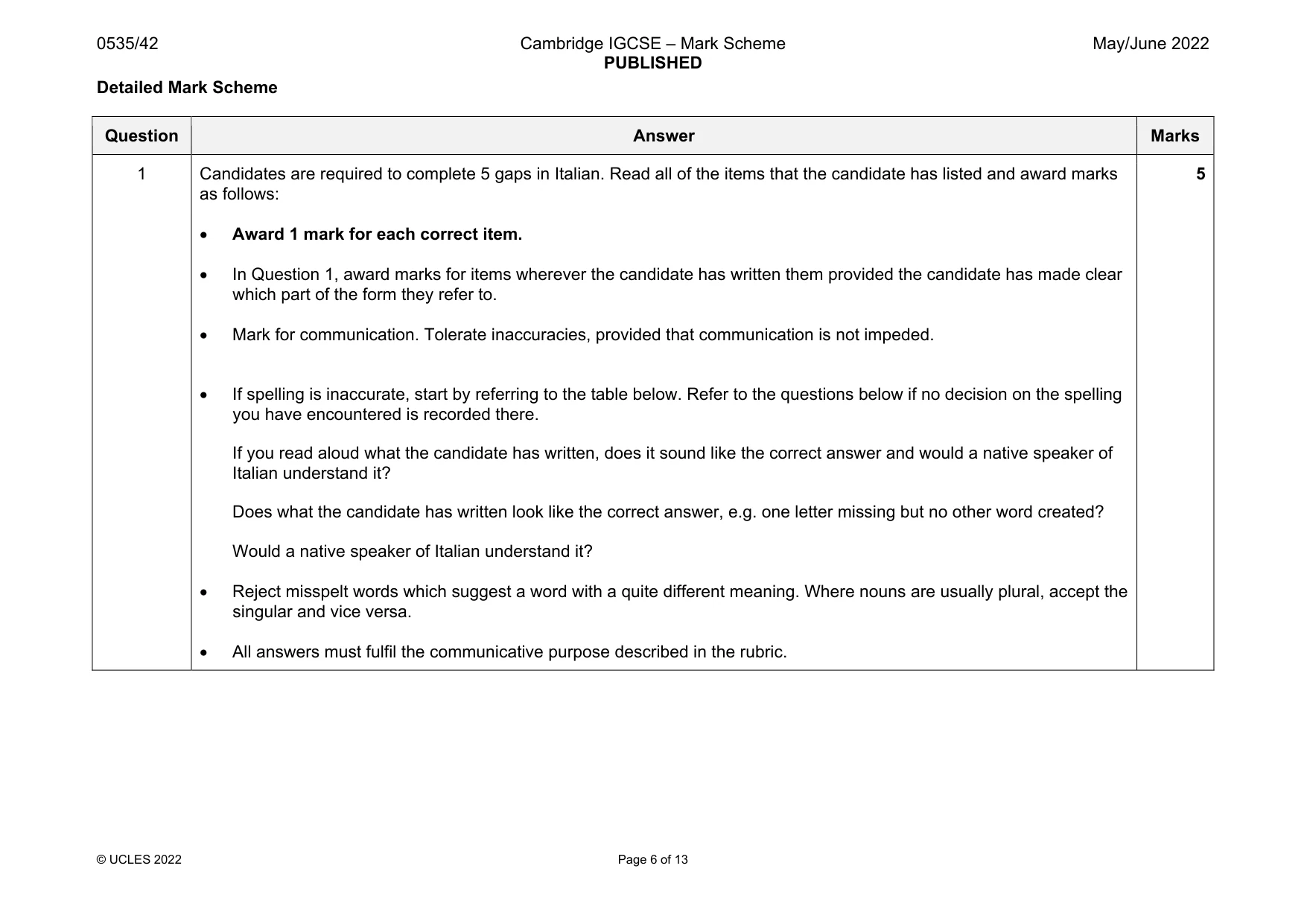 Mark scheme, page 6 of 13