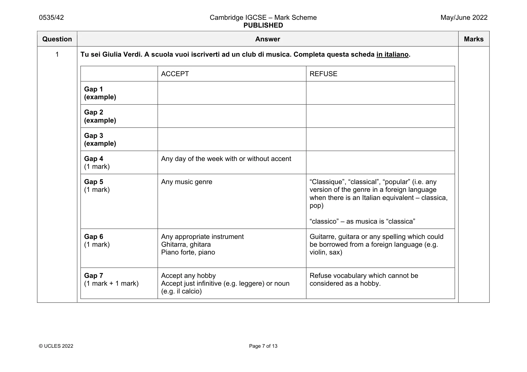 Mark scheme, page 7 of 13