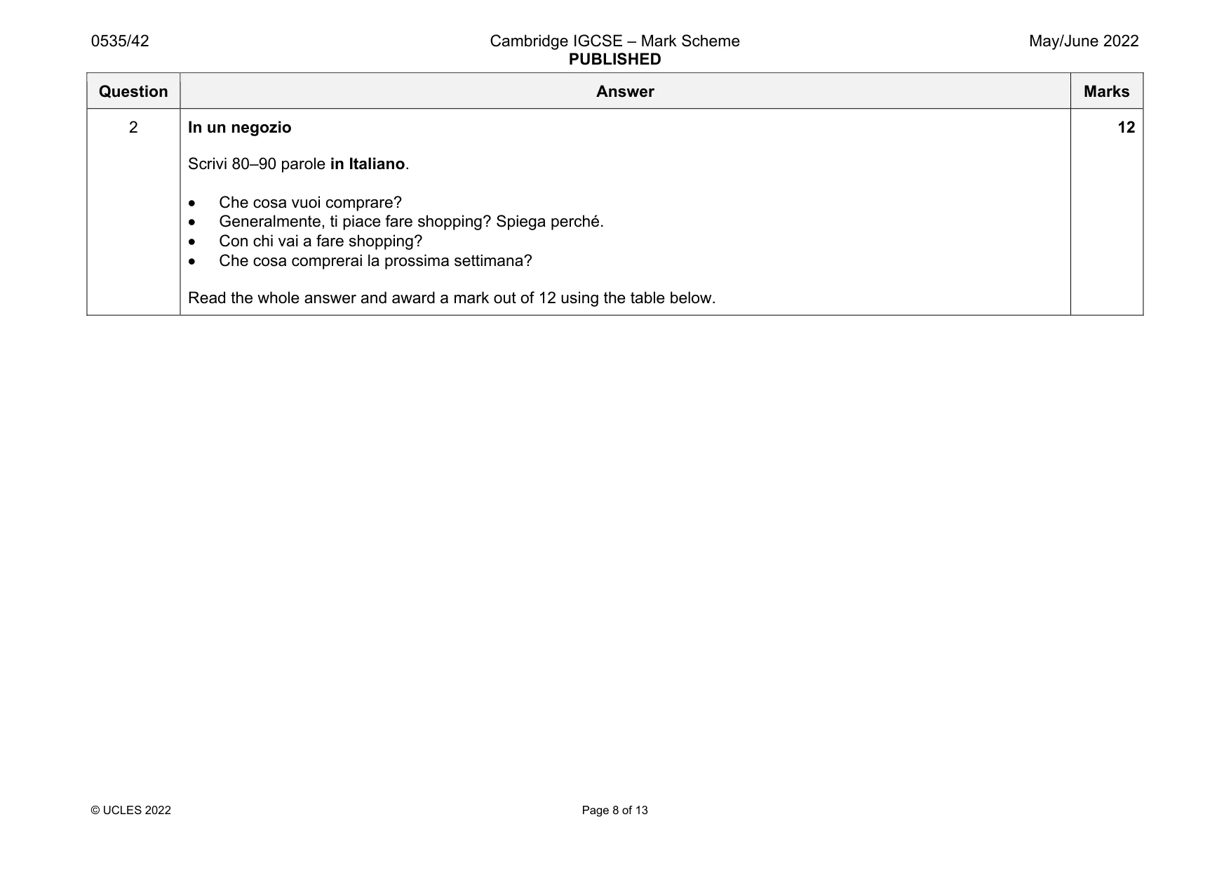 Mark scheme, page 8 of 13