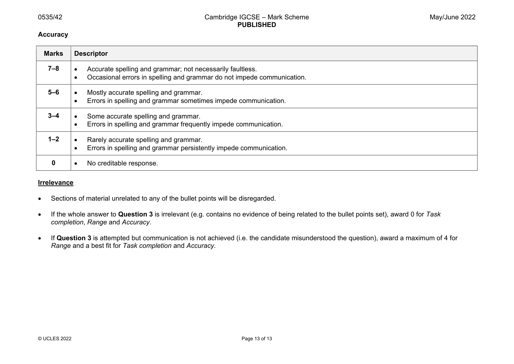 Mark scheme, page 13 of 13