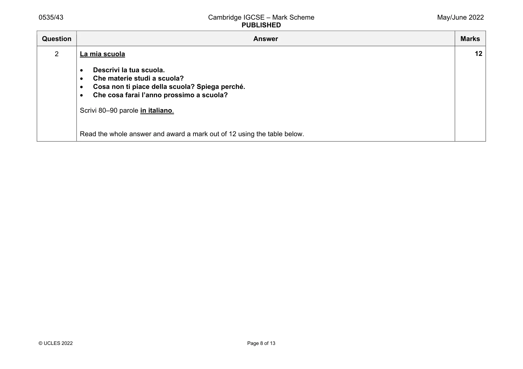 Mark scheme, page 8 of 13