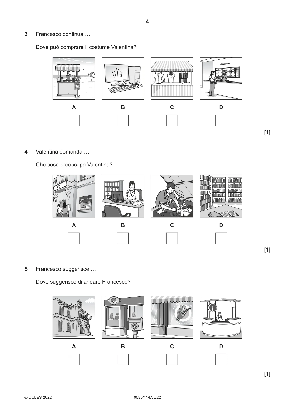 Cambridge IGCSE Italian - Foreign Language 0535 2022 May/June Paper 1 · Variant 1 question paper, page 4 of 16