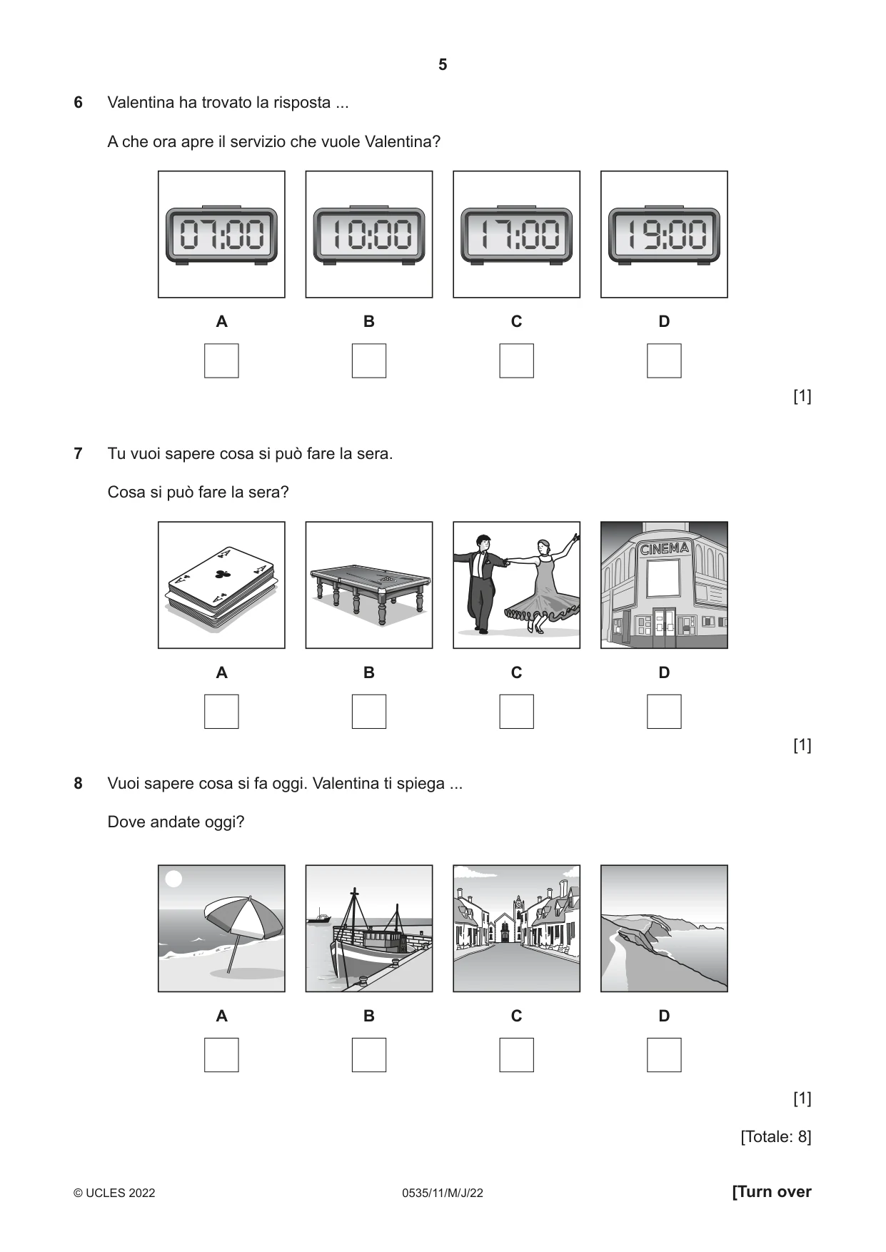 Cambridge IGCSE Italian - Foreign Language 0535 2022 May/June Paper 1 · Variant 1 question paper, page 5 of 16