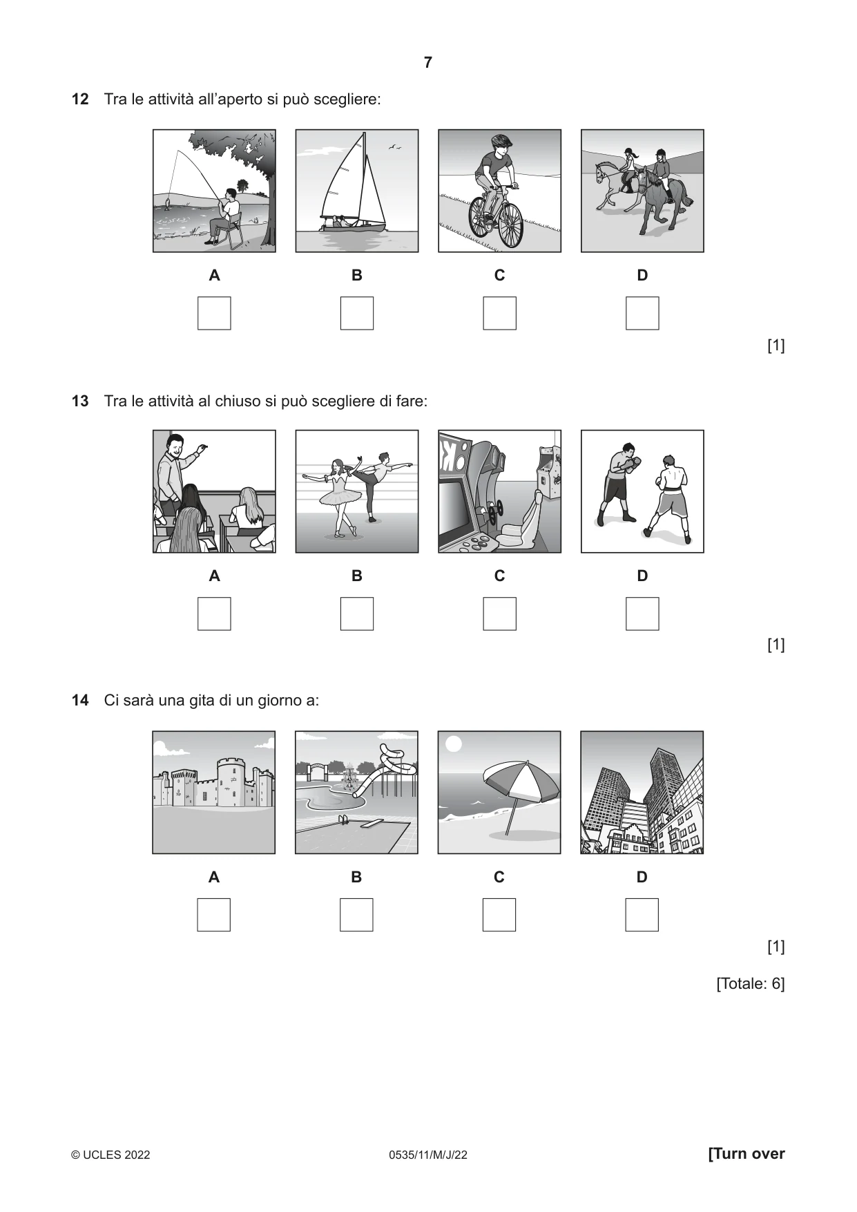 Cambridge IGCSE Italian - Foreign Language 0535 2022 May/June Paper 1 · Variant 1 question paper, page 7 of 16