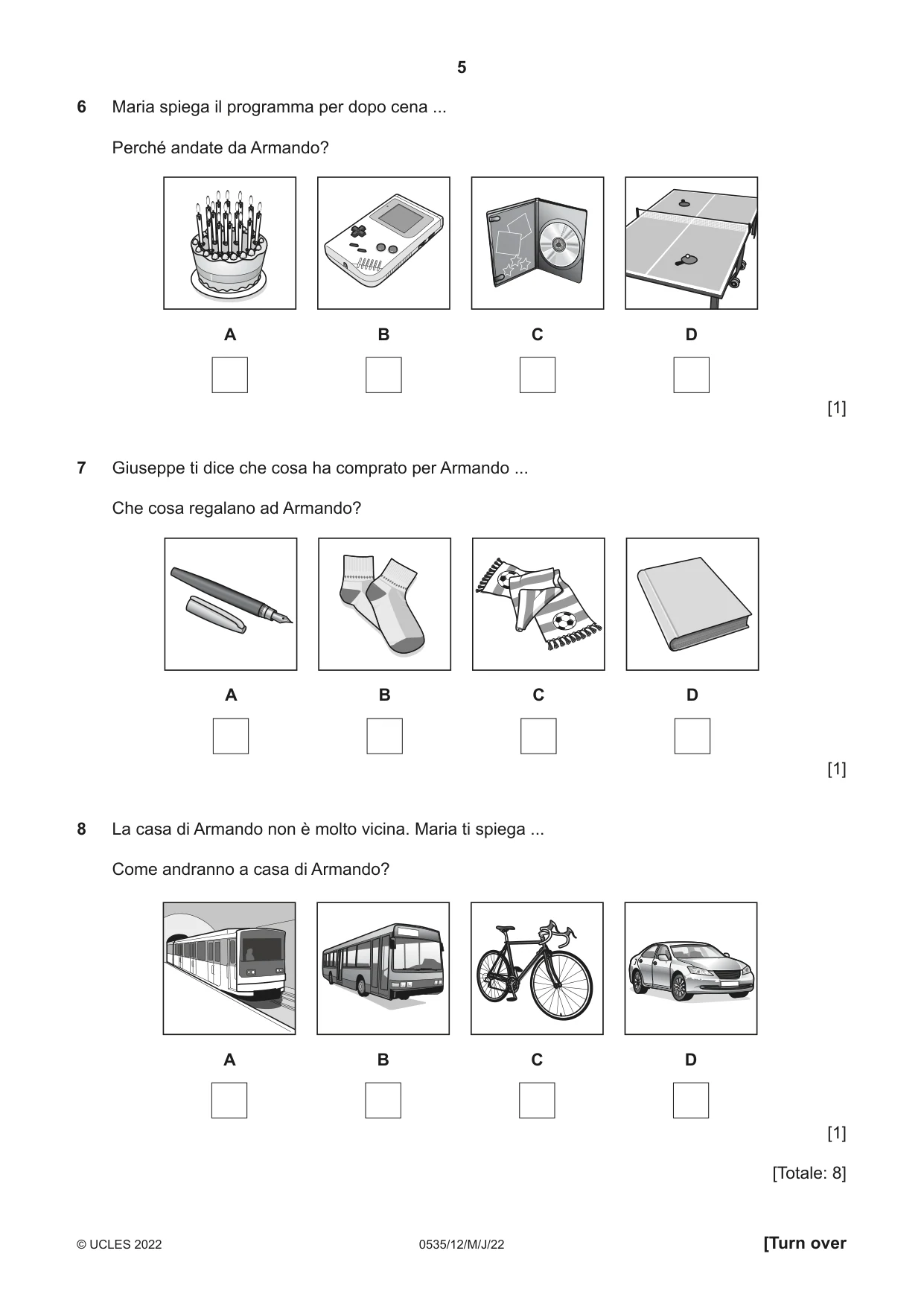 Cambridge IGCSE Italian - Foreign Language 0535 2022 May/June Paper 1 · Variant 2 question paper, page 5 of 16