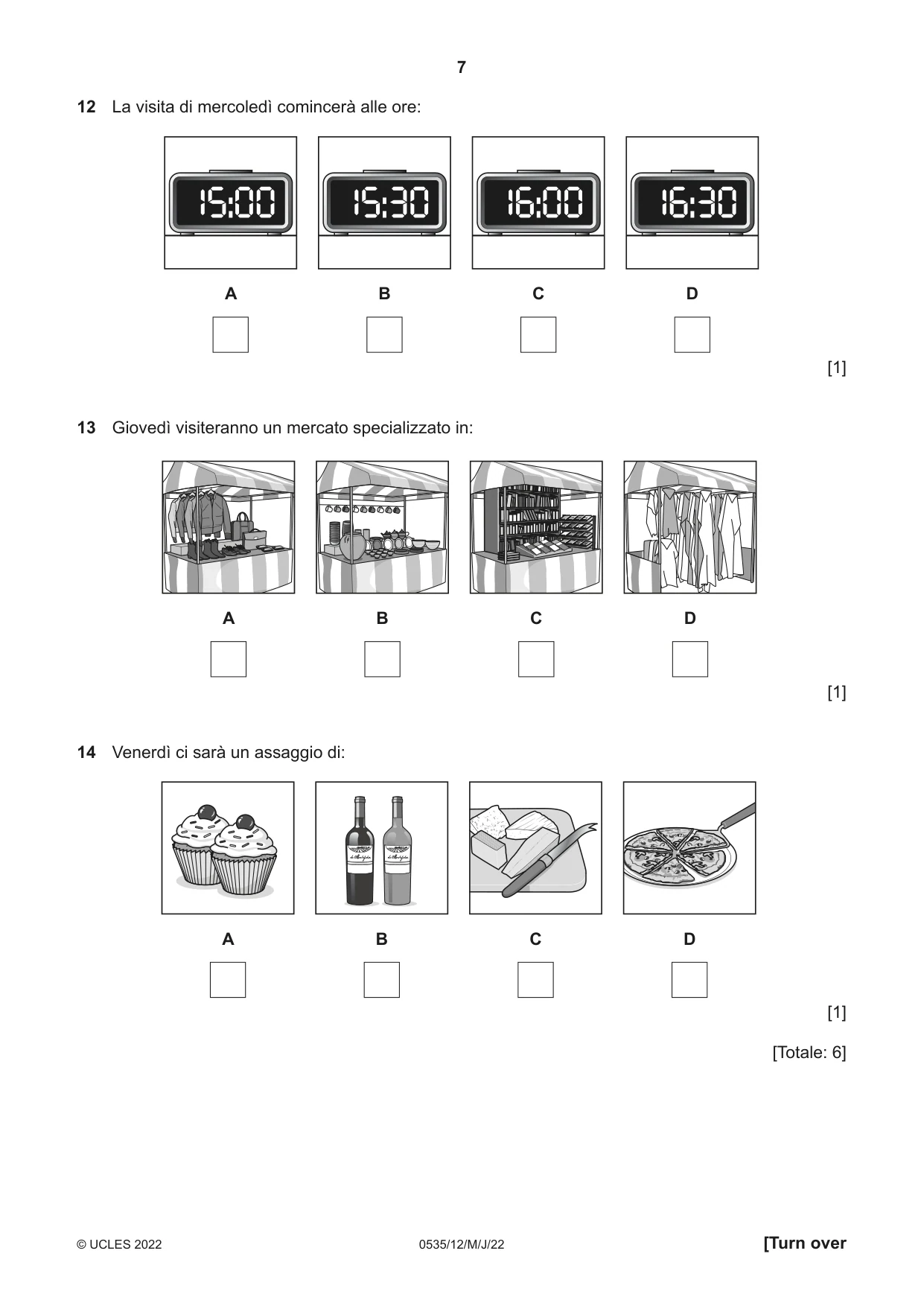 Cambridge IGCSE Italian - Foreign Language 0535 2022 May/June Paper 1 · Variant 2 question paper, page 7 of 16