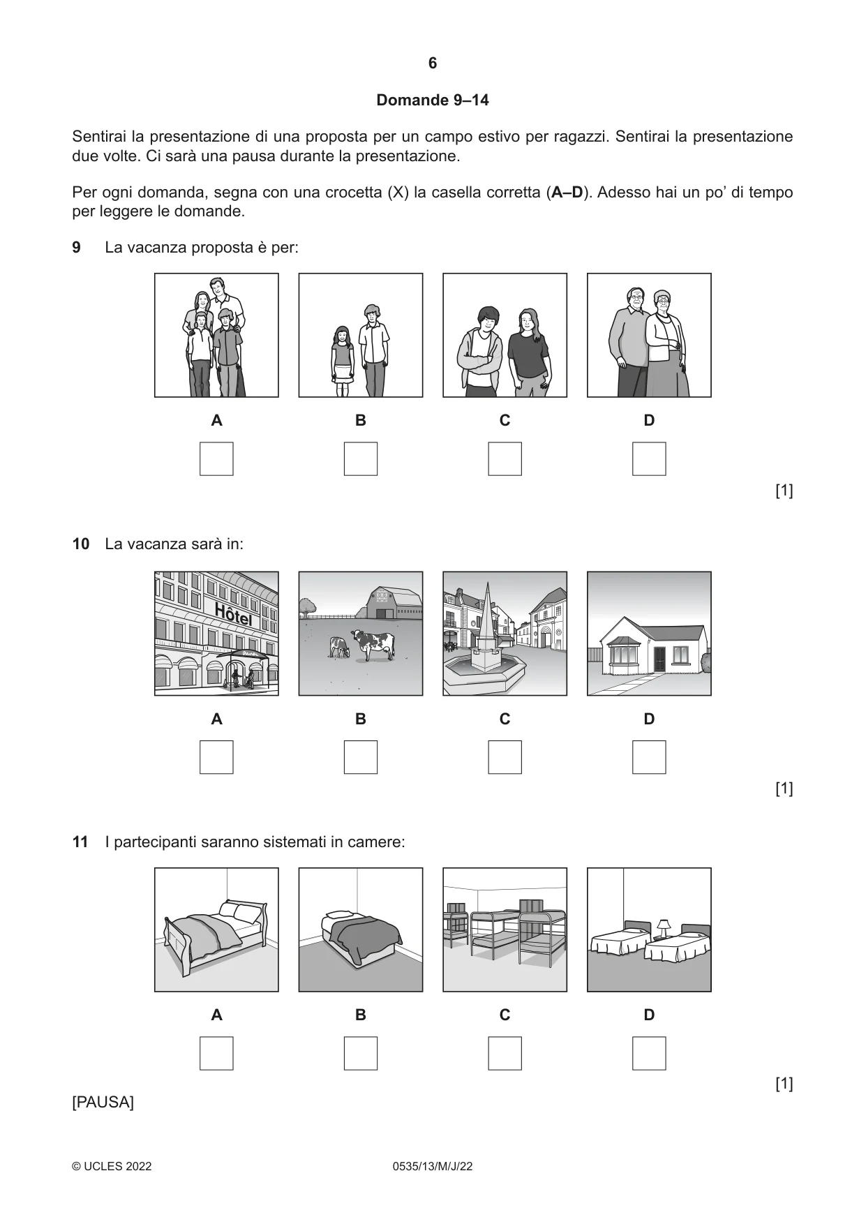 Cambridge IGCSE Italian - Foreign Language 0535 2022 May/June Paper 1 · Variant 3 question paper, page 6 of 16