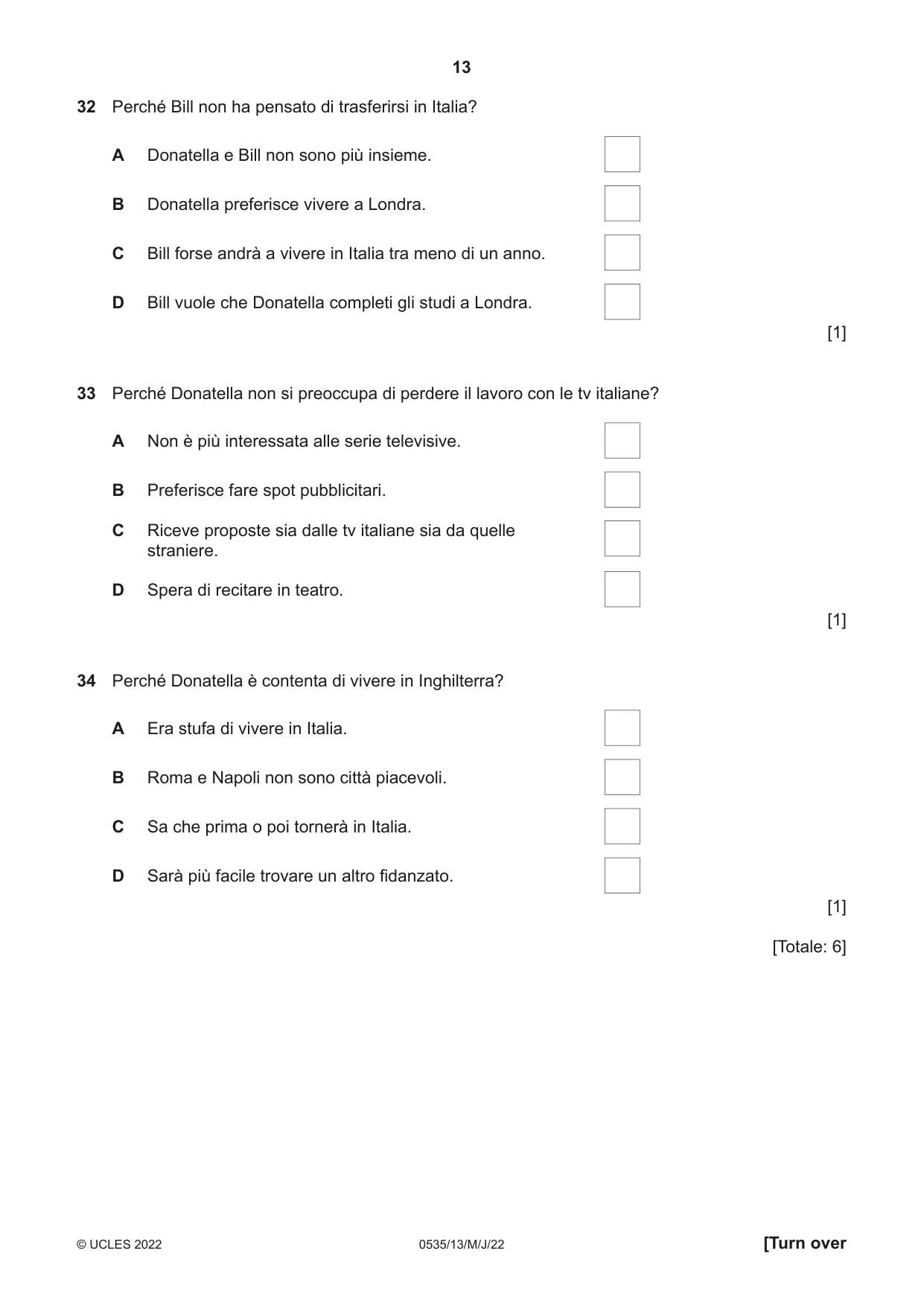 Cambridge IGCSE Italian - Foreign Language 0535 2022 May/June Paper 1 · Variant 3 question paper, page 13 of 16