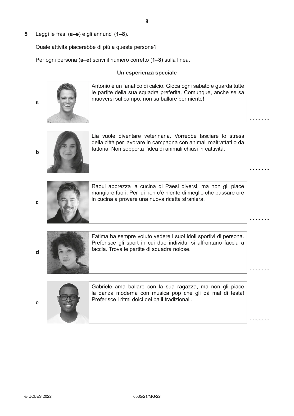 Cambridge IGCSE Italian - Foreign Language 0535 2022 May/June Paper 2 · Variant 1 question paper, page 8 of 12