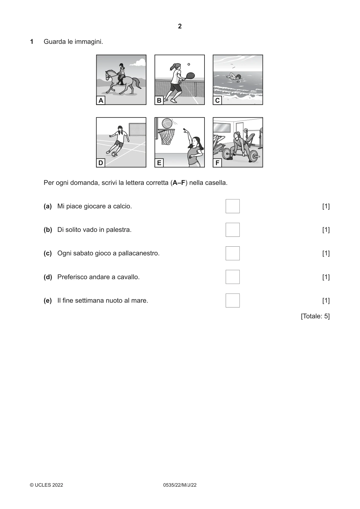 Cambridge IGCSE Italian - Foreign Language 0535 2022 May/June Paper 2 · Variant 2 question paper, page 2 of 12