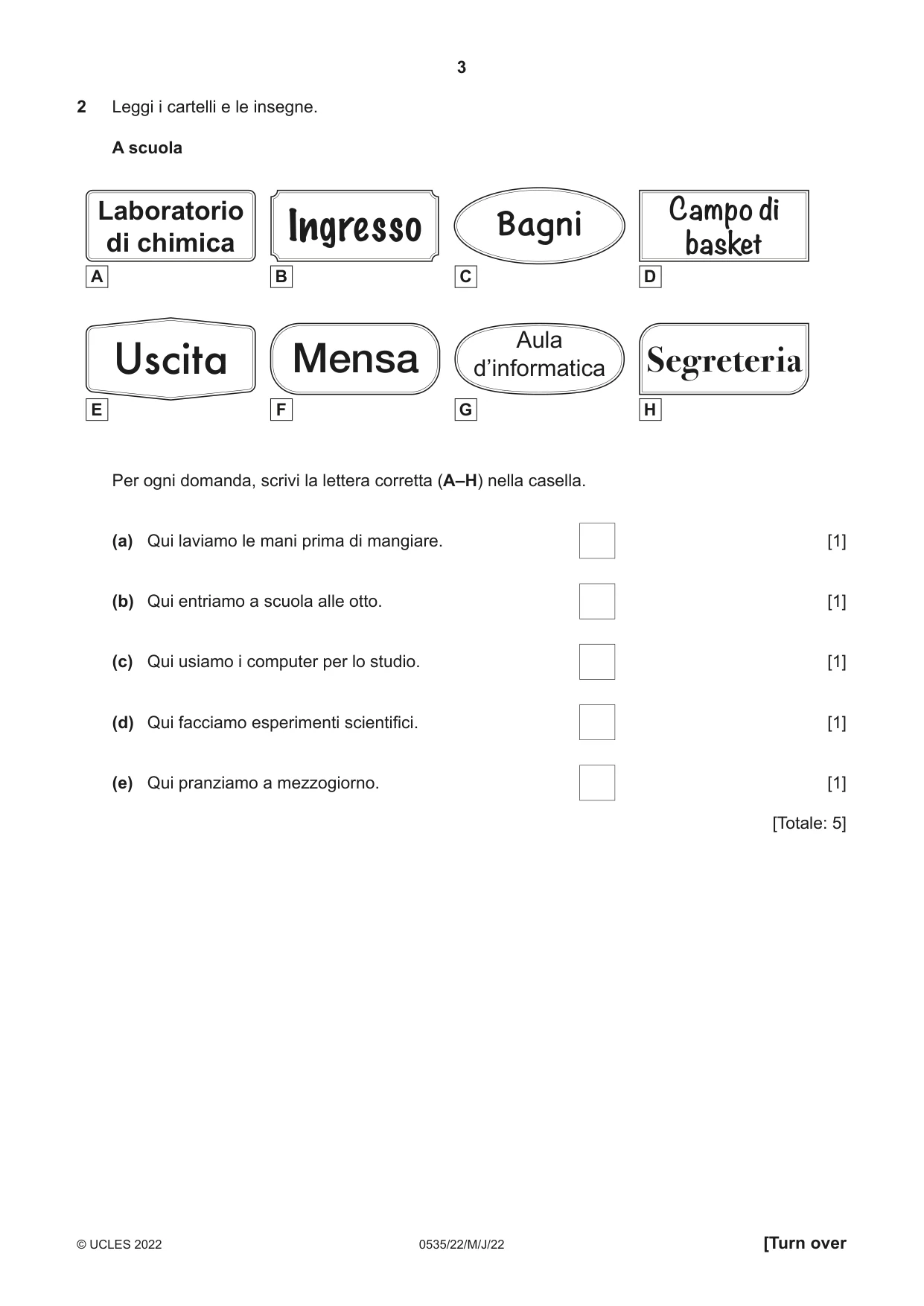 Cambridge IGCSE Italian - Foreign Language 0535 2022 May/June Paper 2 · Variant 2 question paper, page 3 of 12