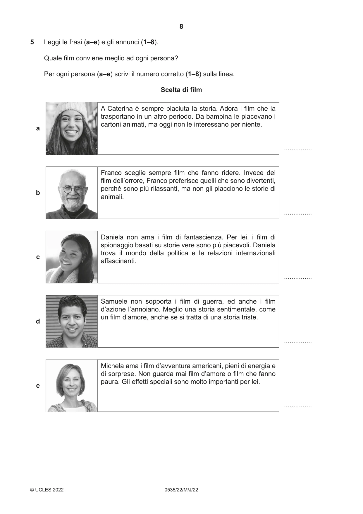 Cambridge IGCSE Italian - Foreign Language 0535 2022 May/June Paper 2 · Variant 2 question paper, page 8 of 12