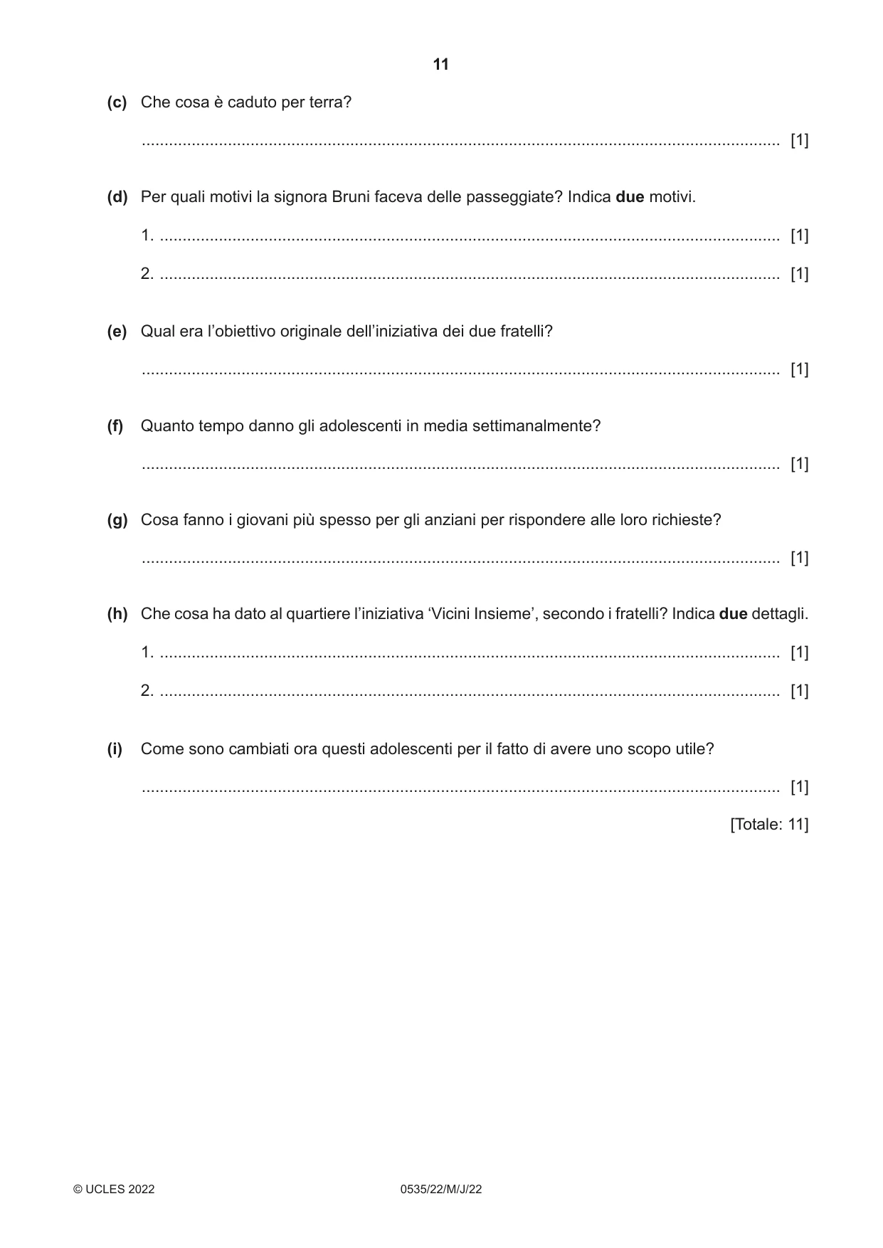 Cambridge IGCSE Italian - Foreign Language 0535 2022 May/June Paper 2 · Variant 2 question paper, page 11 of 12