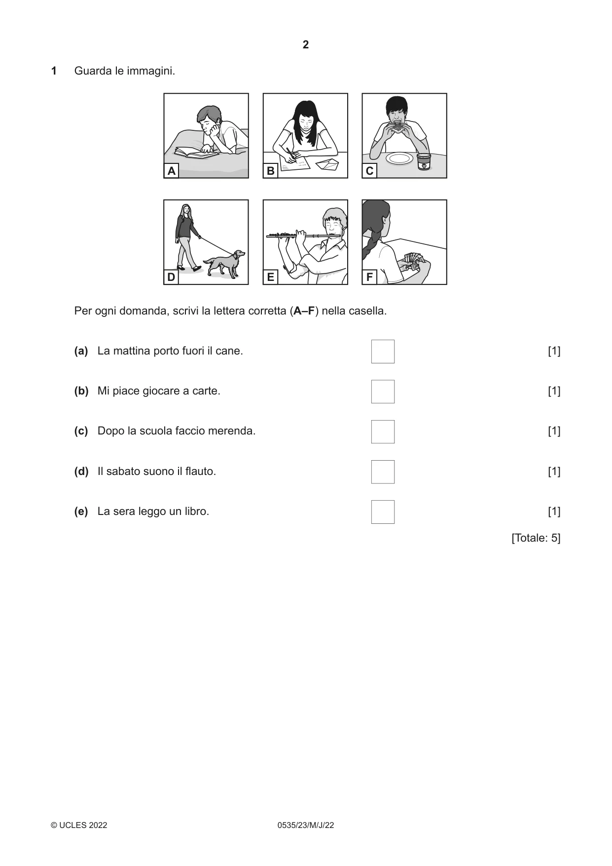 Cambridge IGCSE Italian - Foreign Language 0535 2022 May/June Paper 2 · Variant 3 question paper, page 2 of 12
