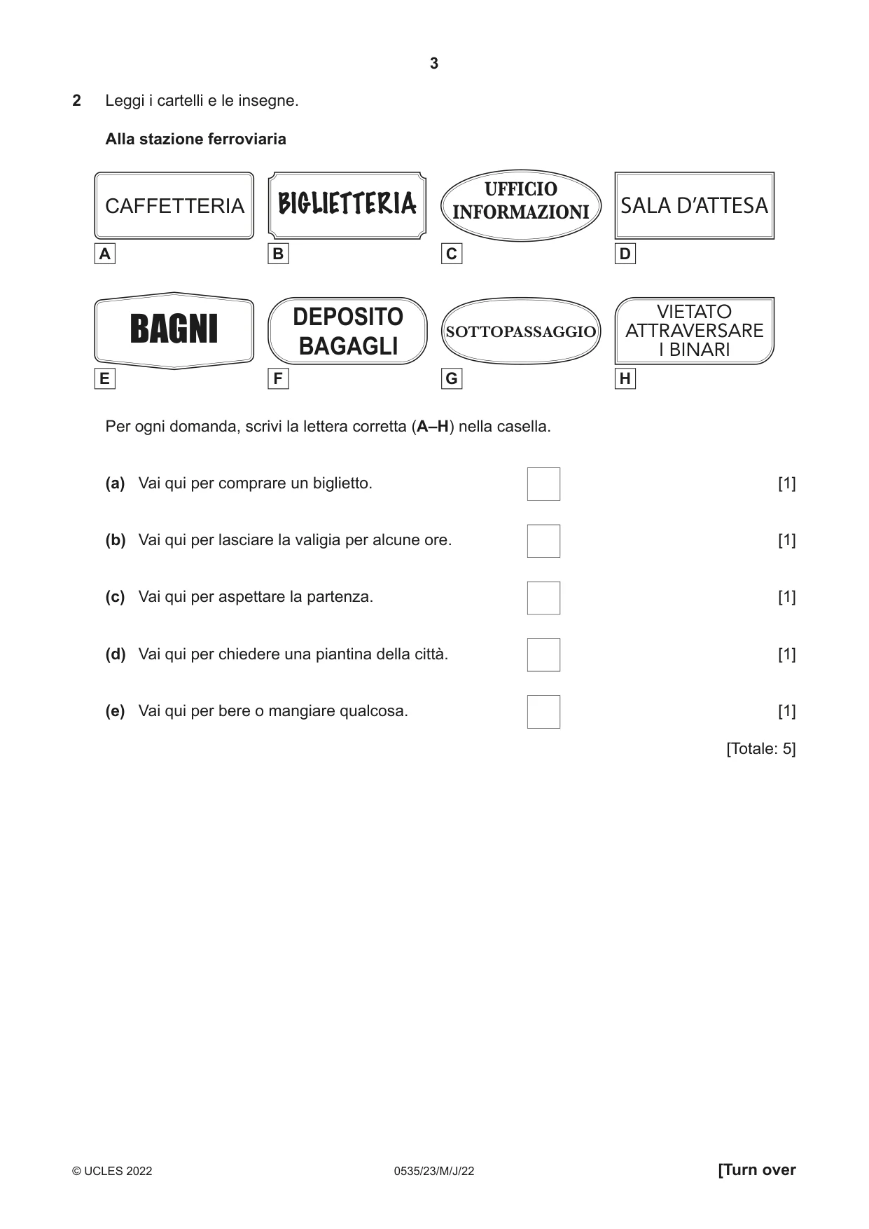 Cambridge IGCSE Italian - Foreign Language 0535 2022 May/June Paper 2 · Variant 3 question paper, page 3 of 12