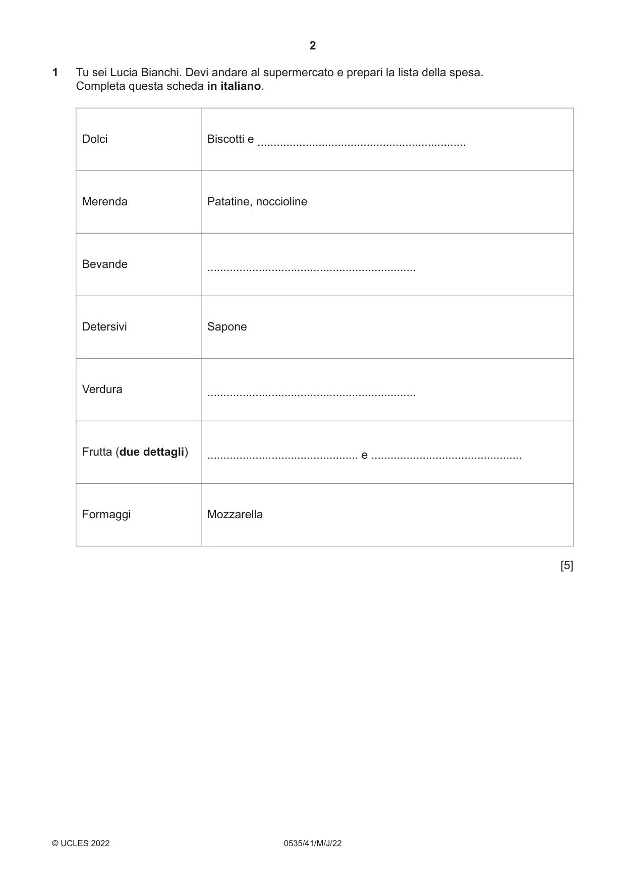Cambridge IGCSE Italian - Foreign Language 0535 2022 May/June Paper 4 · Variant 1 question paper, page 2 of 8