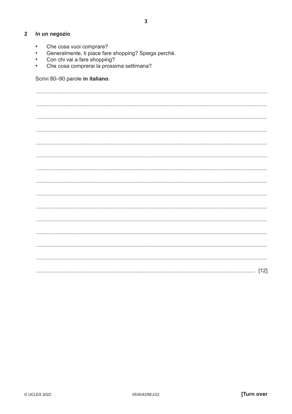 Cambridge IGCSE Italian - Foreign Language 0535 2022 May/June Paper 4 · Variant 2 question paper, page 3 of 8