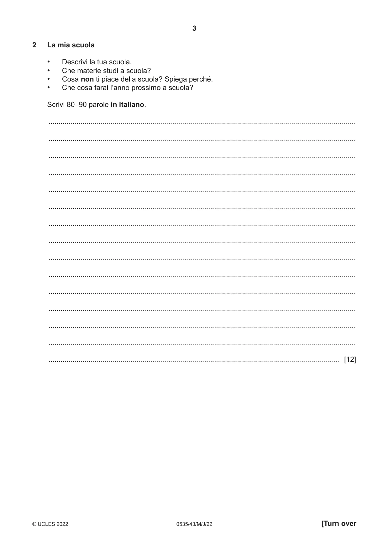 Cambridge IGCSE Italian - Foreign Language 0535 2022 May/June Paper 4 · Variant 3 question paper, page 3 of 8