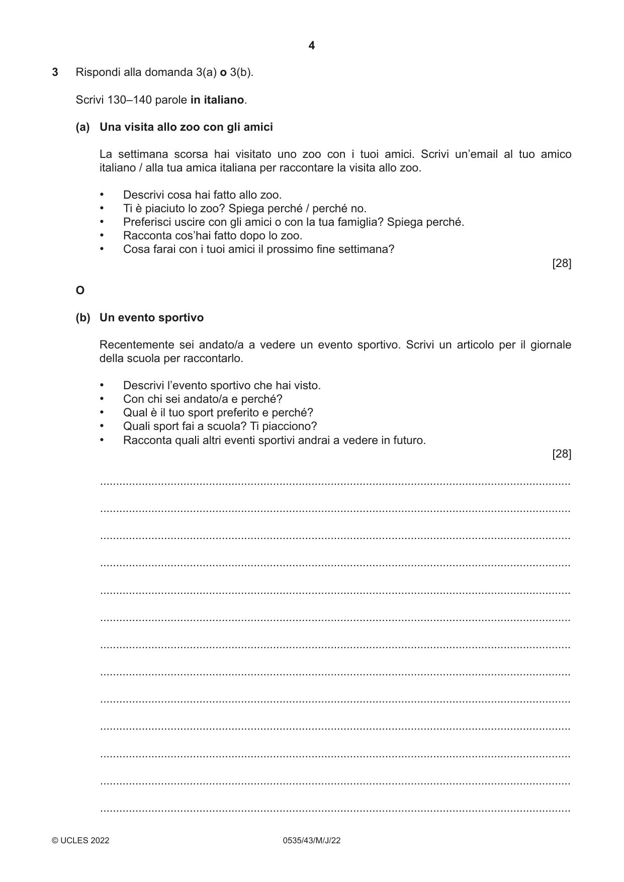 Cambridge IGCSE Italian - Foreign Language 0535 2022 May/June Paper 4 · Variant 3 question paper, page 4 of 8