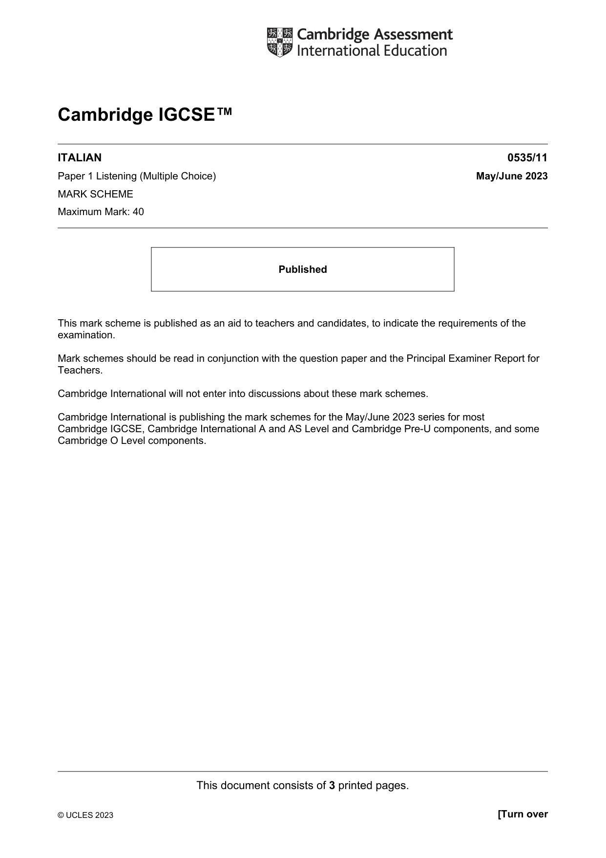 Mark scheme, page 1 of 3