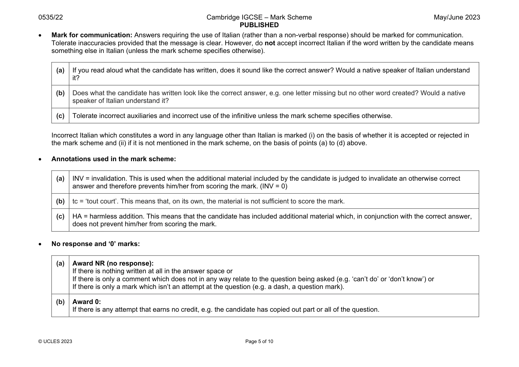 Mark scheme, page 5 of 10
