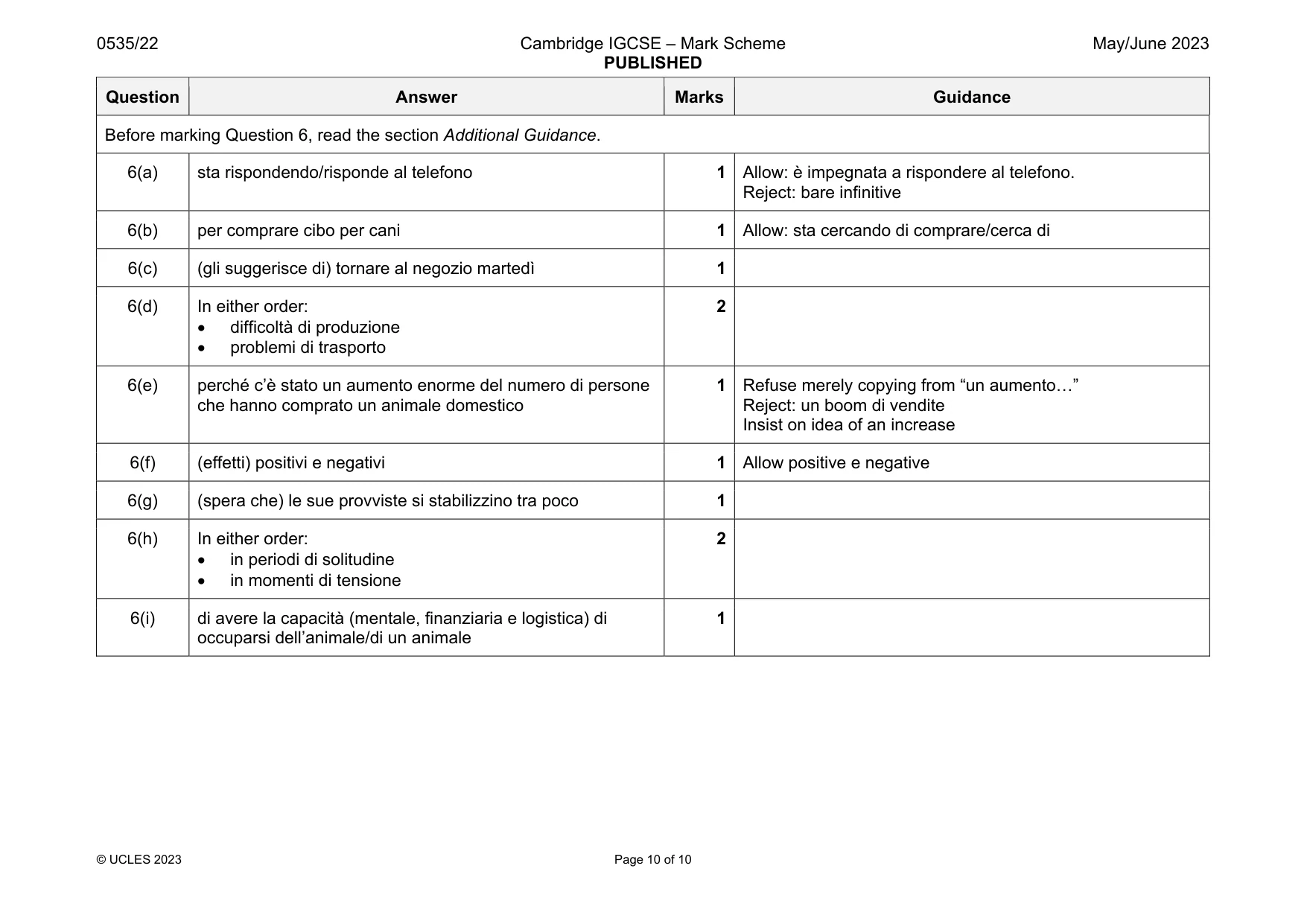 Mark scheme, page 10 of 10