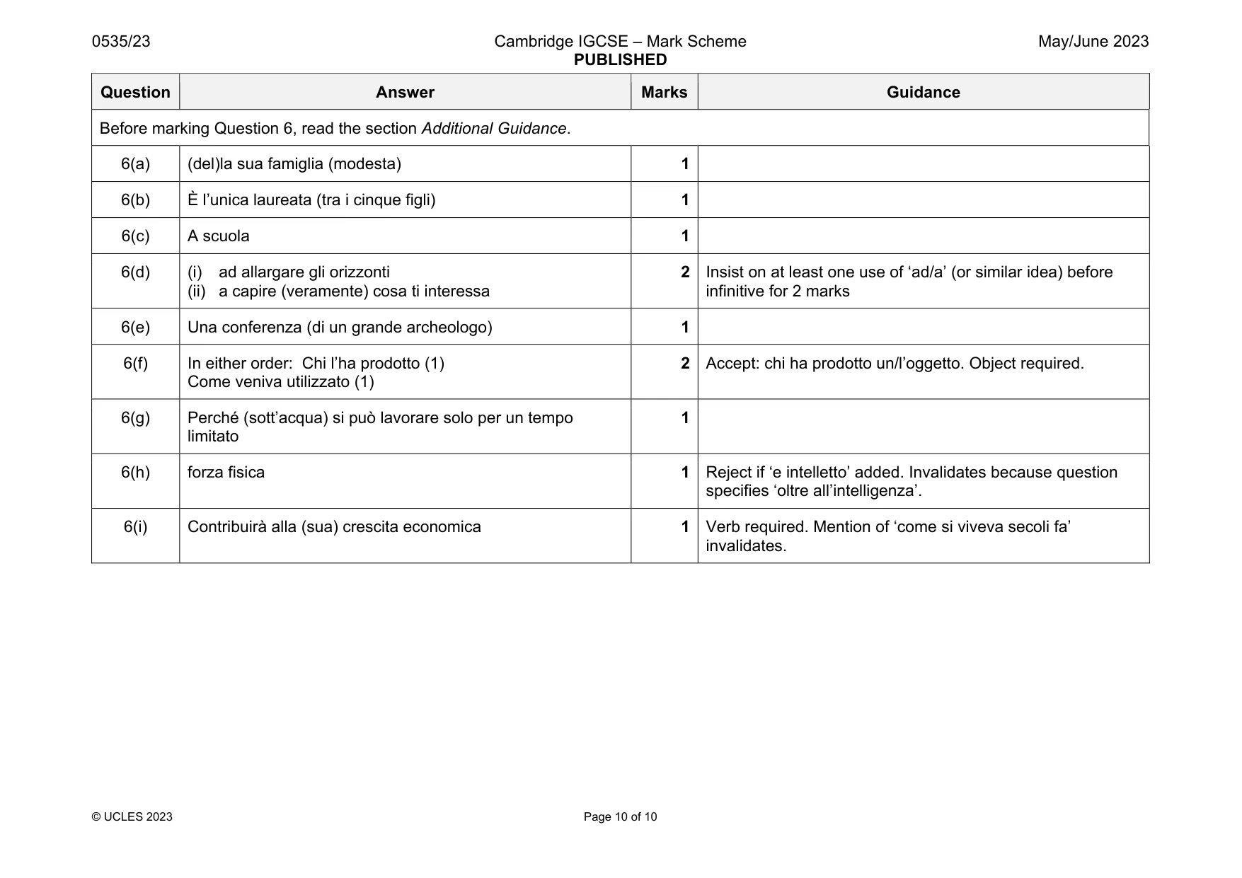 Mark scheme, page 10 of 10