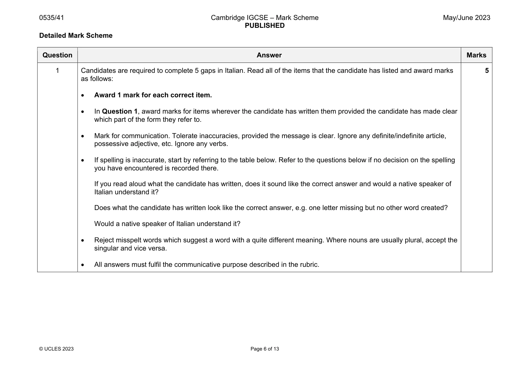 Mark scheme, page 6 of 13