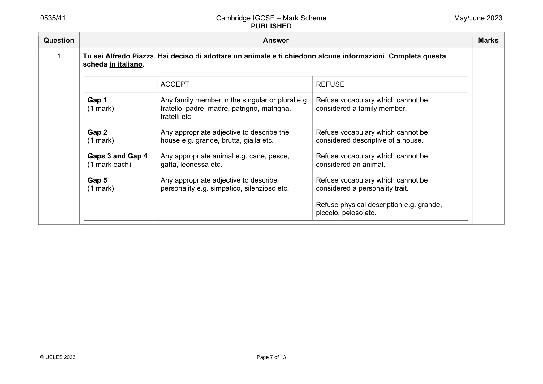 Mark scheme, page 7 of 13