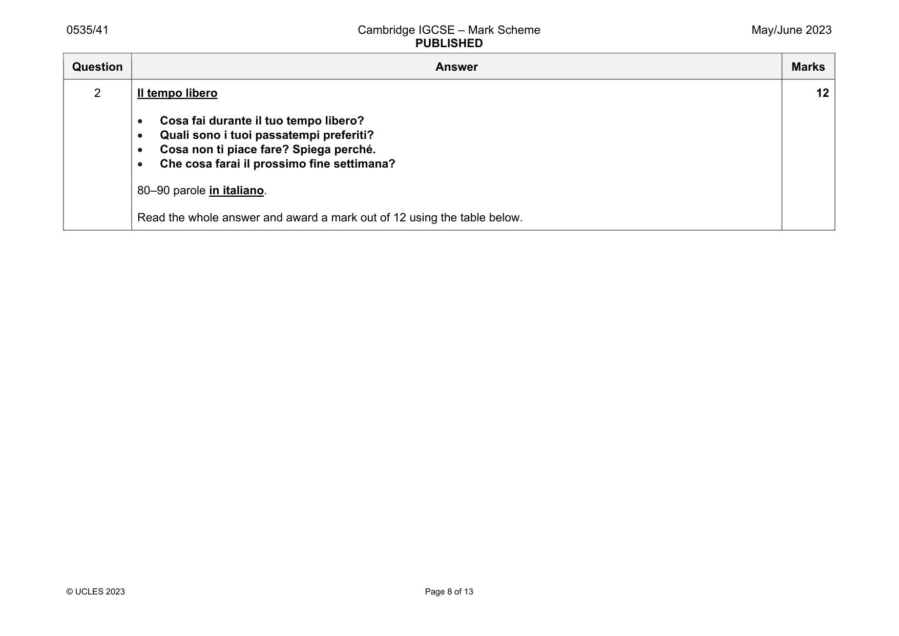 Mark scheme, page 8 of 13