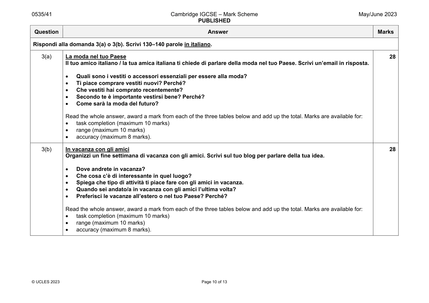 Mark scheme, page 10 of 13