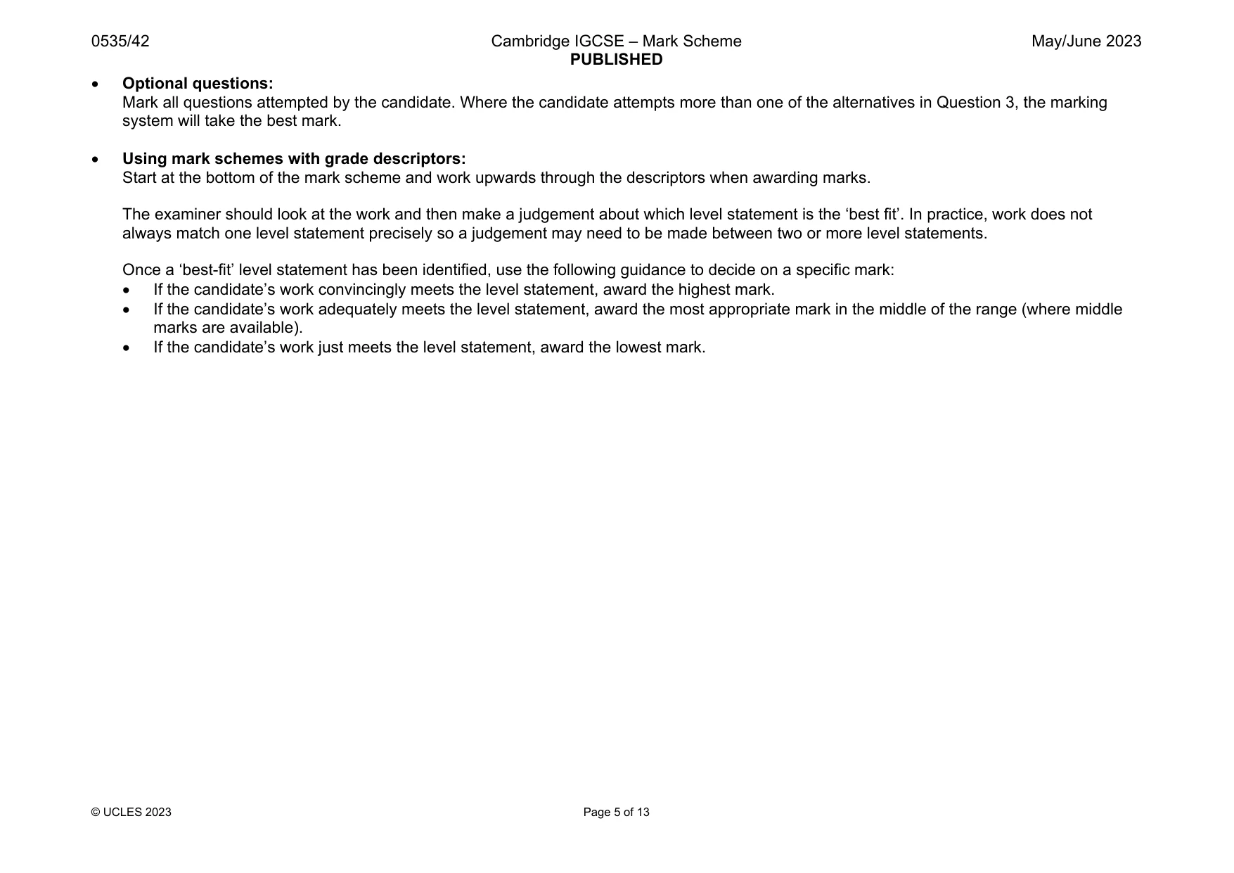 Mark scheme, page 5 of 13
